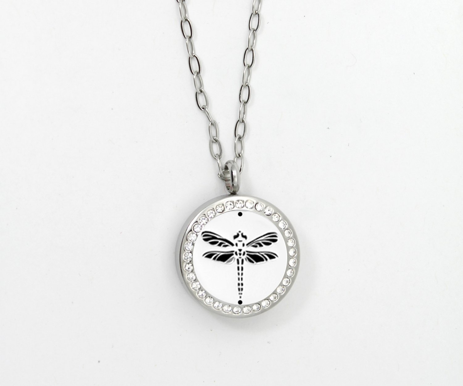 Dragonfly Twist Locket Necklace w/Crystals in Stainless Steel - *Interchangeable*