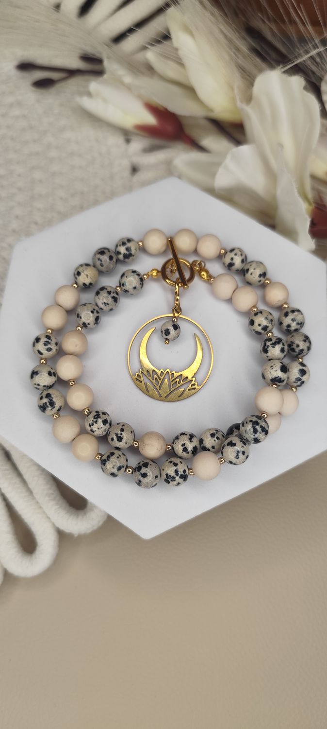 Jaspis Dalmatyński, kamień rzeczny i księżyc z kwiatem Lotosu