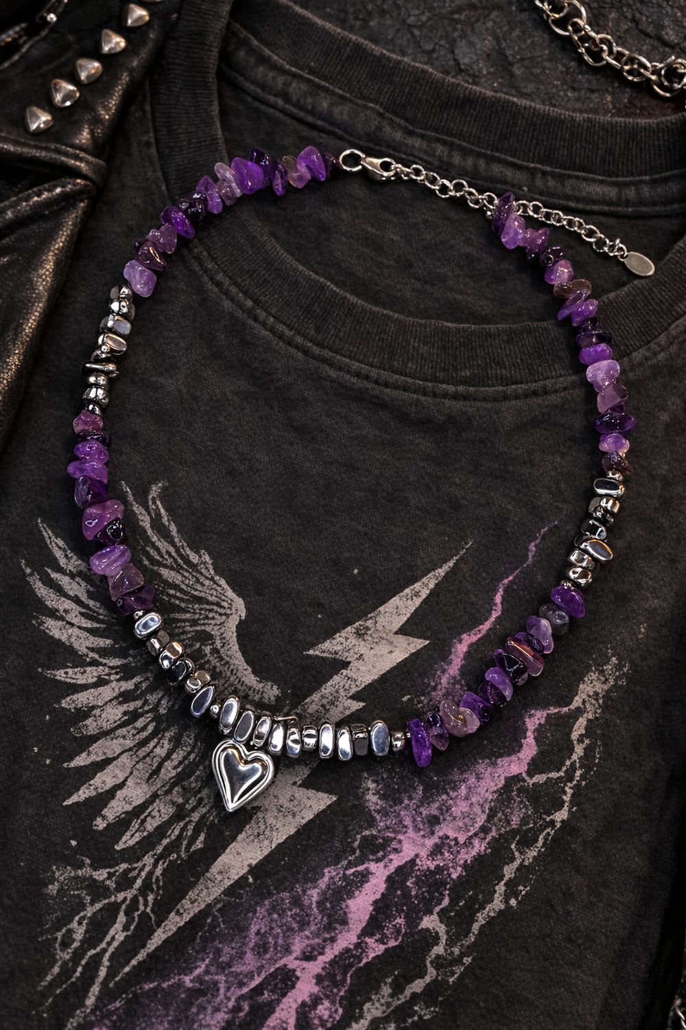 Naszyjnik z Ametystem i Hematytem – Harmonia, Siła i Elegancja