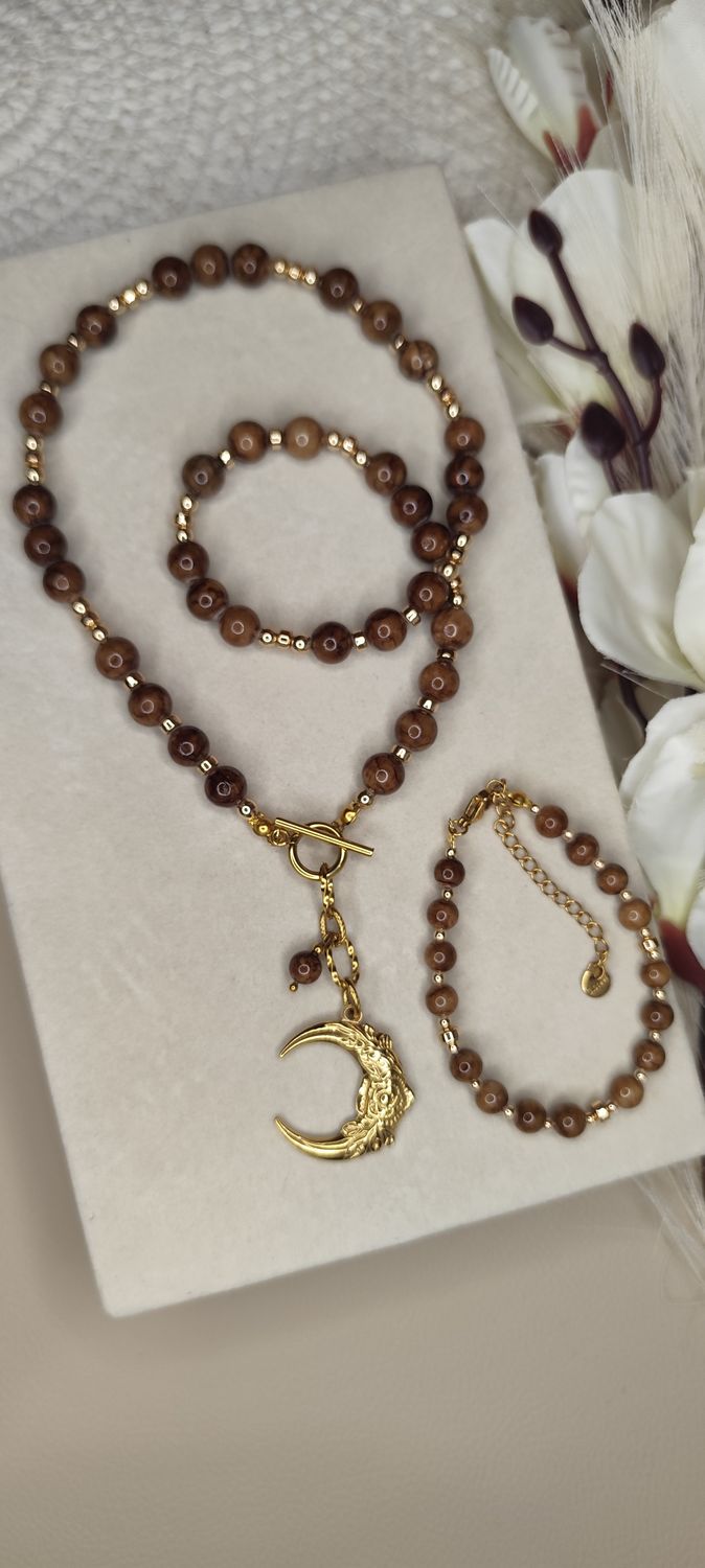 NASZYJNIK I BRANSOLETKA Z JADEIT PERSKI Z LUNULĄ