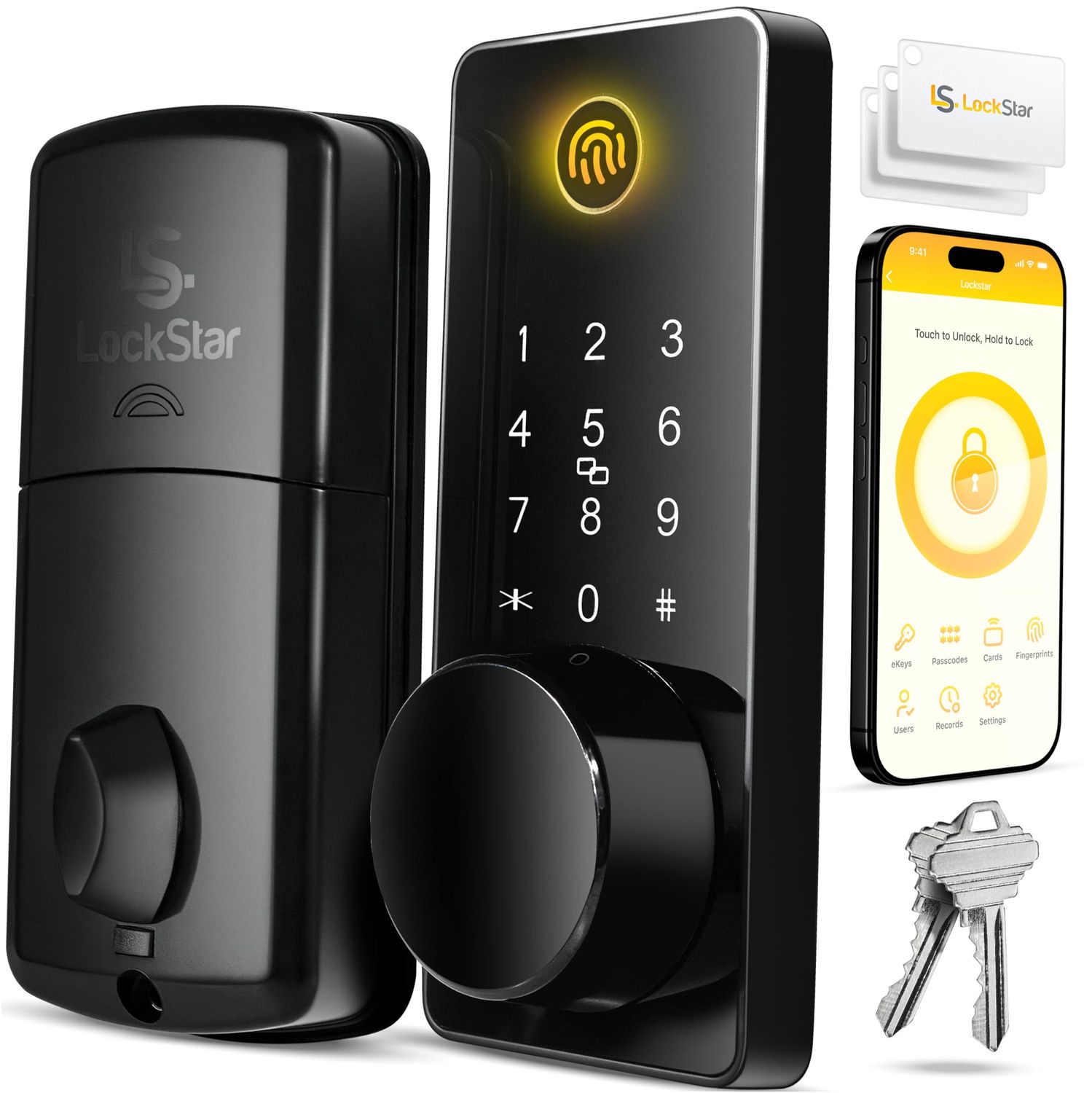 LOCKSTAR® Smart Door Lock • Keyless Entry Deadbolt Multiple Methods – APP Fingerprint Touch ID Keypad Code Card FOB Tradi