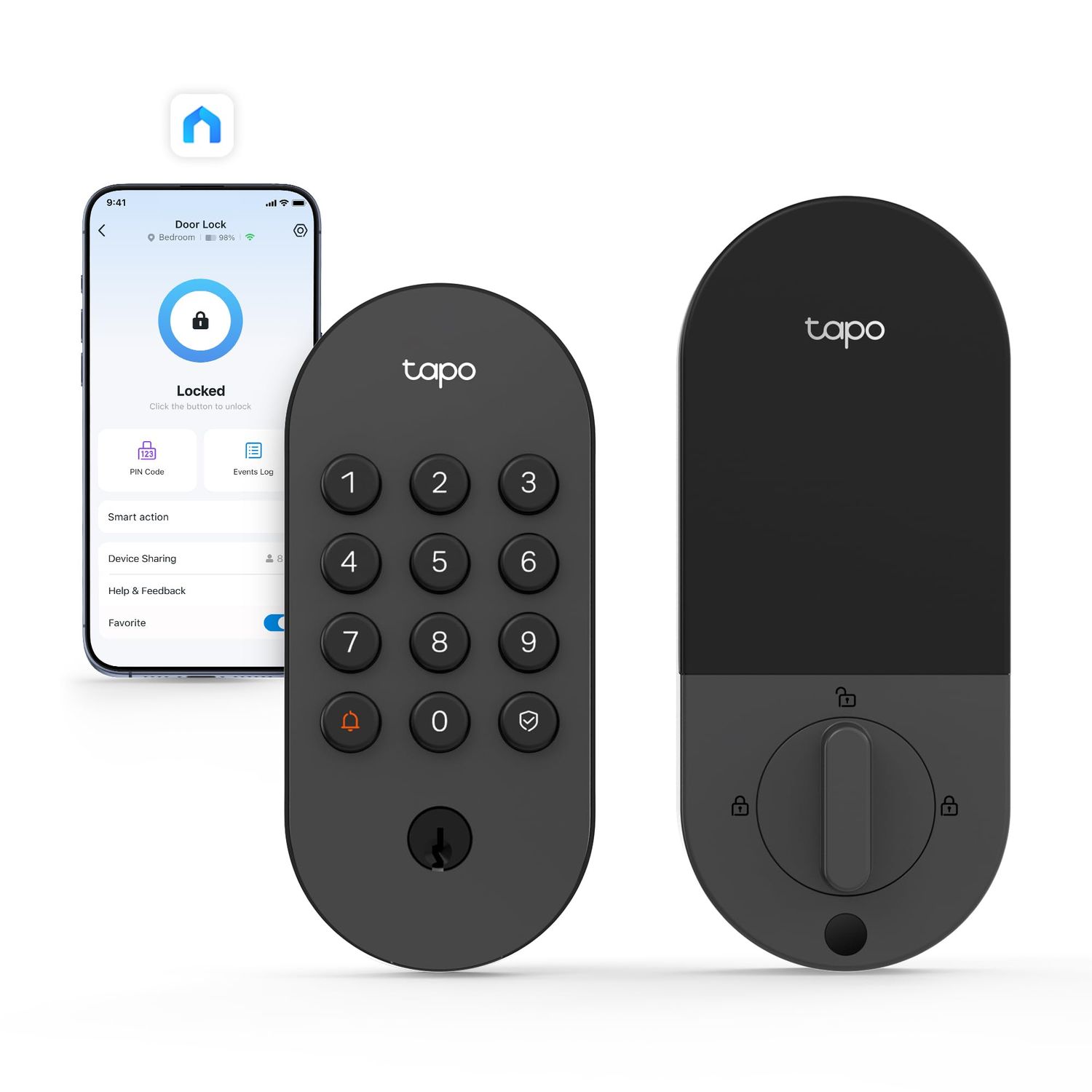 Tapo Smart Wi-Fi Deadbolt Door Lock – Keyless Tactile Buttons, Customized Access with in-App Monitoring, Auto-Lock, IP54 Weatherproof