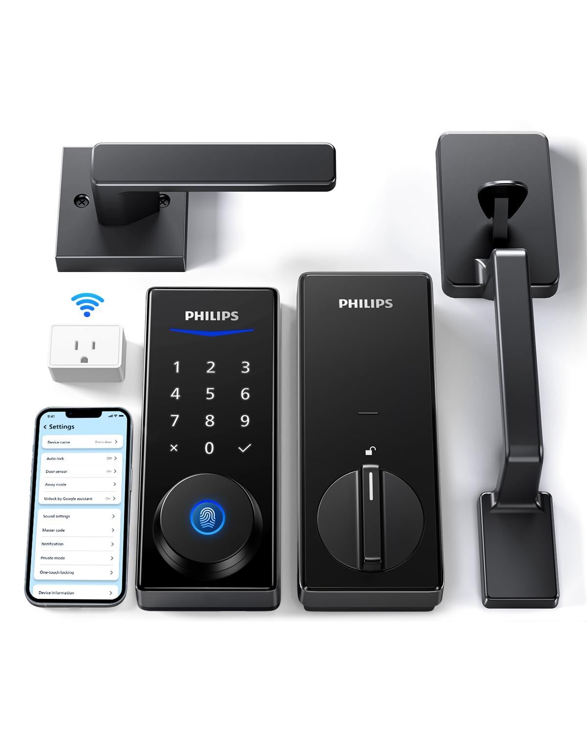 Philips Wi-Fi Smart Lock with Handle, Keyless Entry Keypad Door with Front Deadbolt Set with WiFi Gateway, App Control