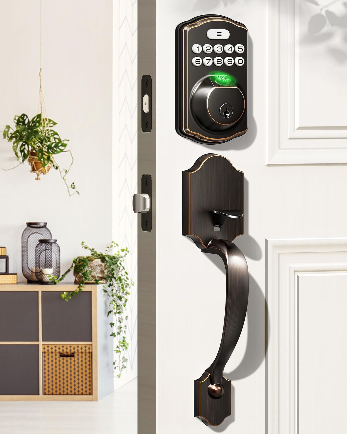 Veise Fingerprint Door Lock Set, Keyless Entry Lock, Front Handle Electronic Keypad Deadbolt with Lever