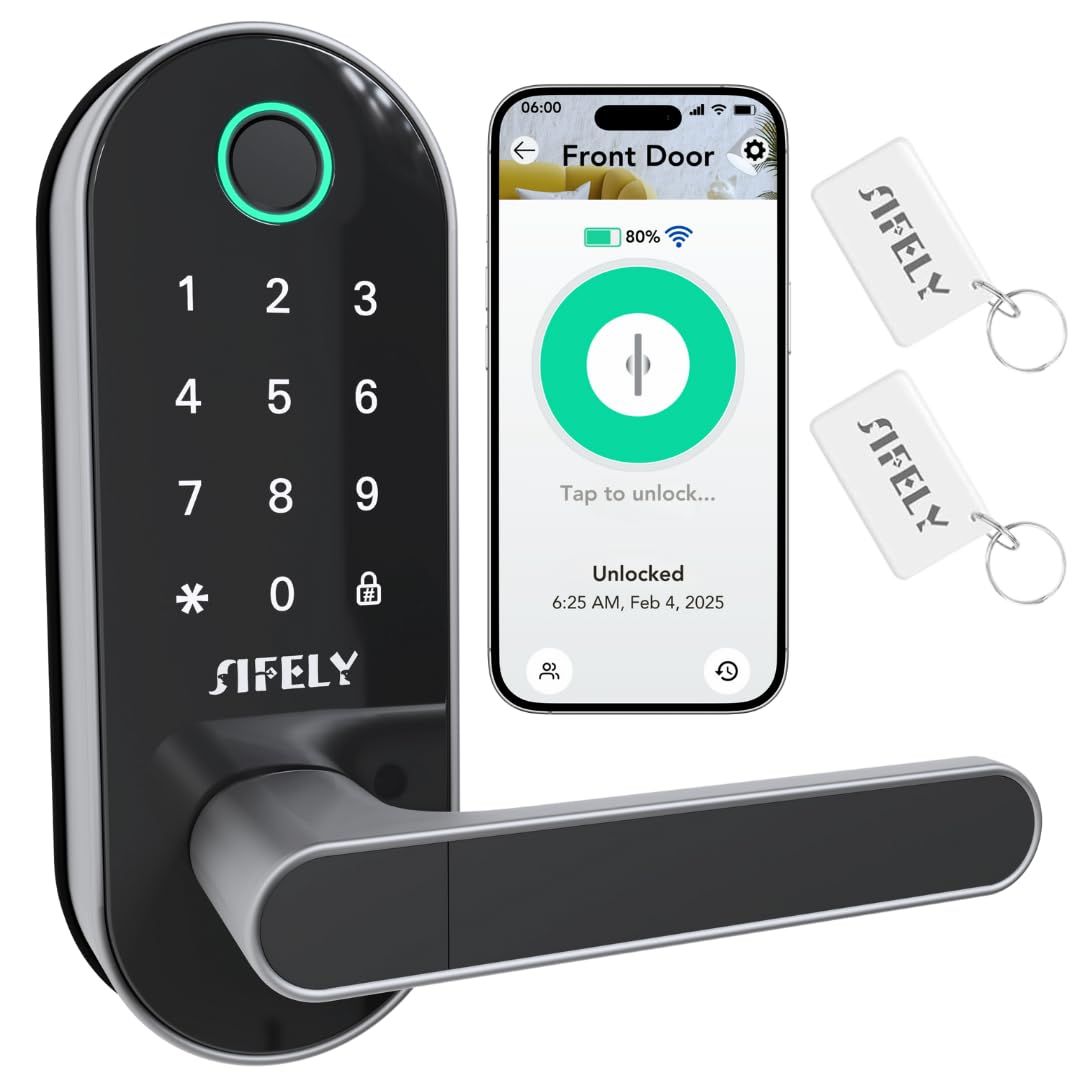 Built-in WiFi Fingerprint Smart Door Lock with Handle &amp; Keypad – Remote Access Auto-Lock, Keyless Entry for Home, Airbnb Rental, 6-in-1 Unlock:
