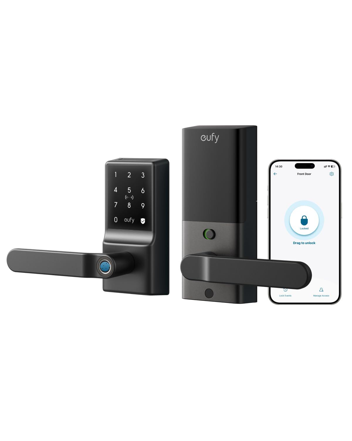 eufy Security Smart Lock C33, Keypad Door with Handle, Fingerprint Knob, Keyless Entry for Front and Bedrooms