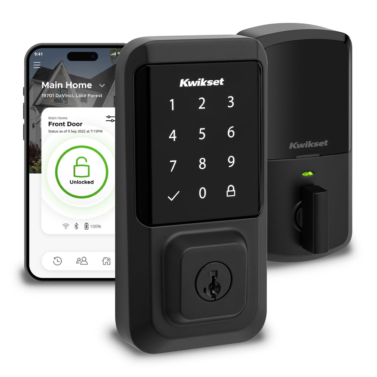 Kwikset Halo Wi-Fi Smart Lock, Keyless Entry Front Door Touchscreen Deadbolt, Matte Black Finish, Grade AAA Certified