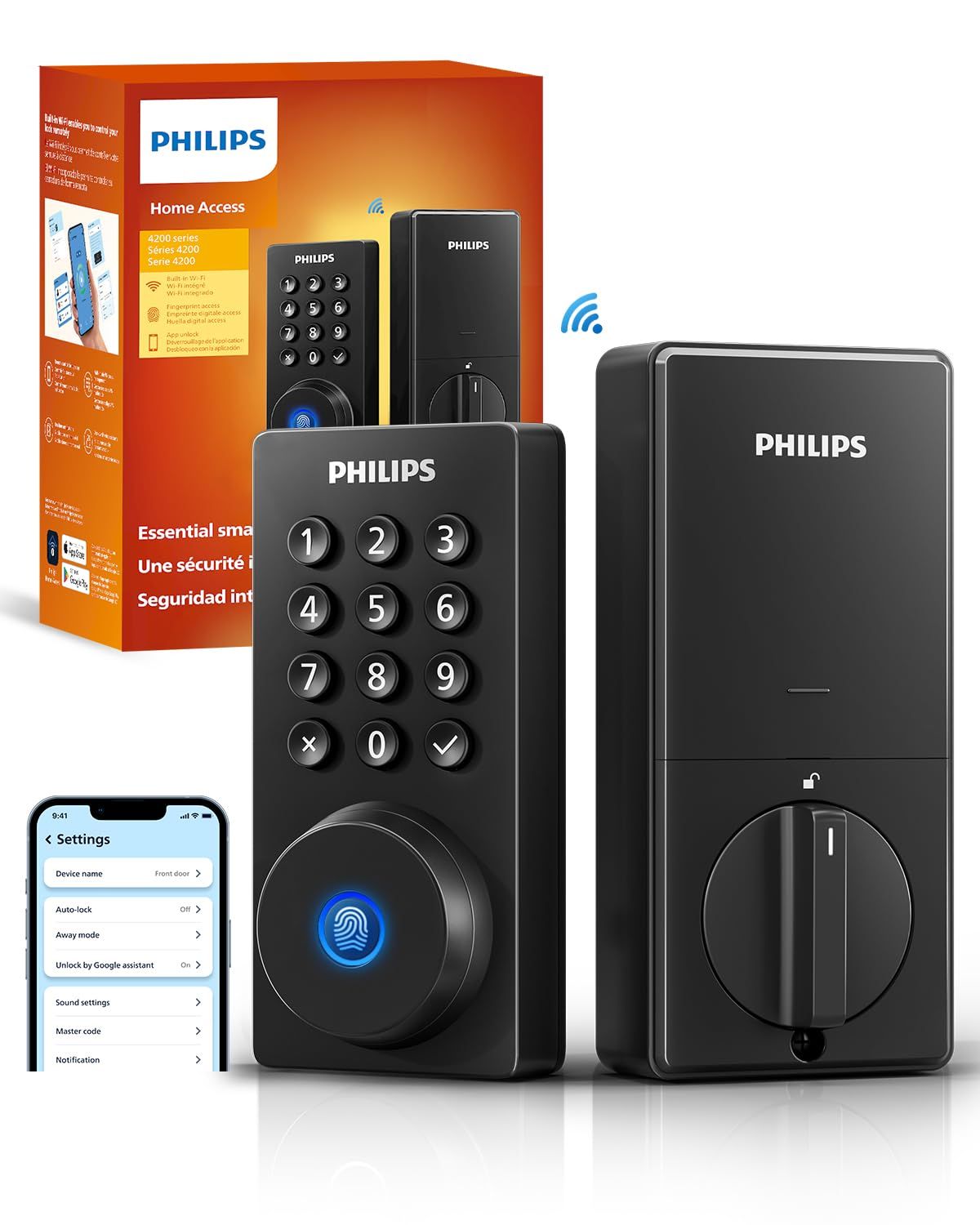 Philips Wi-Fi Door Lock, WiFi Smart Lock Keyless Entry Deadbolt for Front Door, Compatible with Alexa &amp; Google Assistant, Remote Control