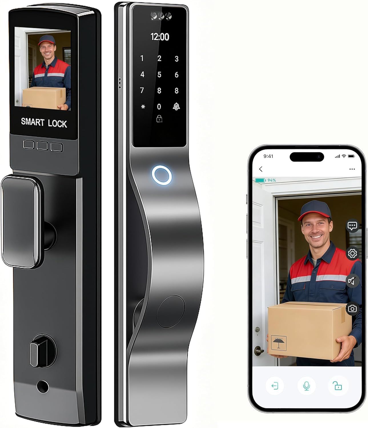 3D Face Recognition Smart Door Lock with Body, Fingerprint/Ic Card/Password/Key Unlocked/Camera and Doorbell/Tuya WiFi App/Night Vision/Door O