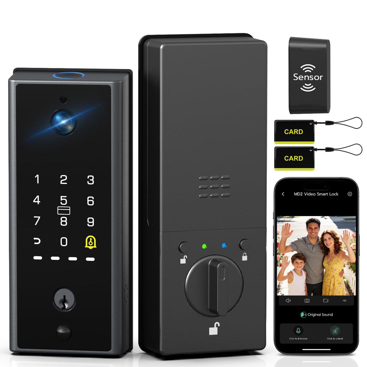 Eseesmart WiFi Video Smart Lock with Camera &amp; Doorbell, Keyless Entry Door with Sensor, mAh Rechargeable Battery, Two-Way Audio