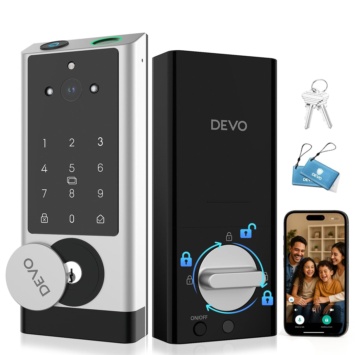 DEVO G1 6-in-1 Video Smart Lock with Camera &amp; Doorbell, Keyless Entry Door with Fingerprint, Auto Locks, App Remote