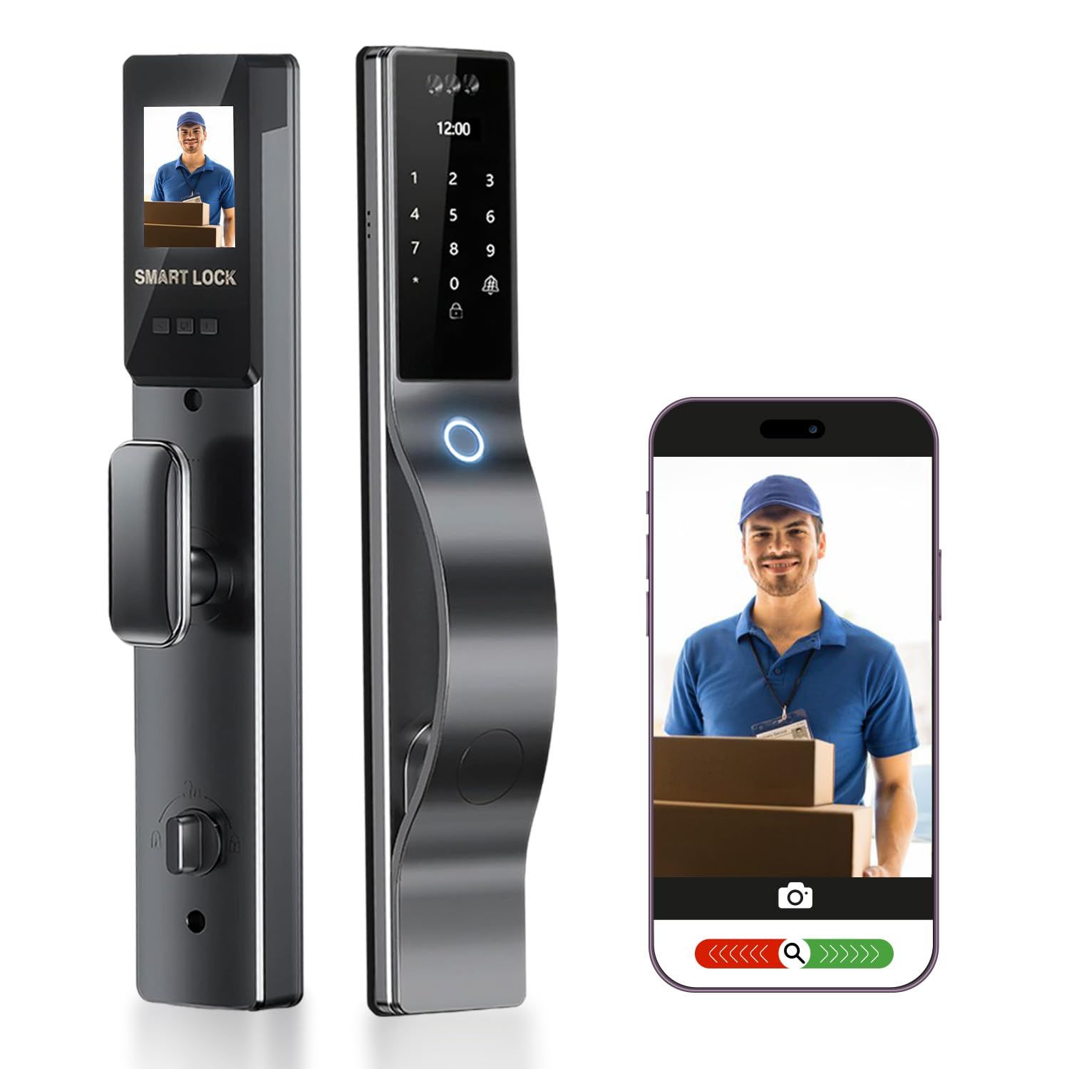 3D Face Recognition Smart Lock with HD Camera &amp; Doorbell | Keyless Entry via Fingerprint, Passcode, IC Card, Key Mortise Auto-Lock App C