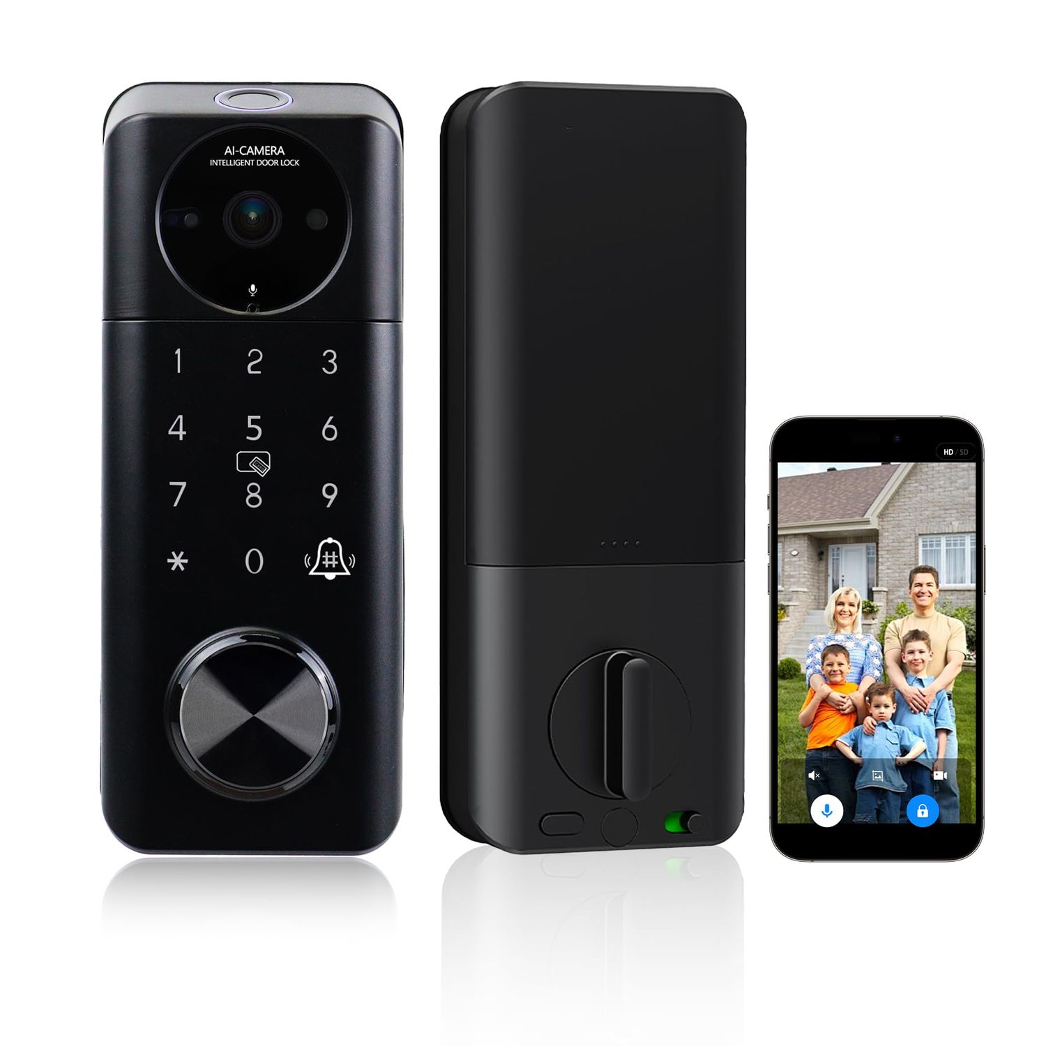 Video Smart Lock with Camera, 5-in-1 Keyless Entry, App Control, Built-in WiFi Doorbell Deadbolt for Front Door (Matte Black)