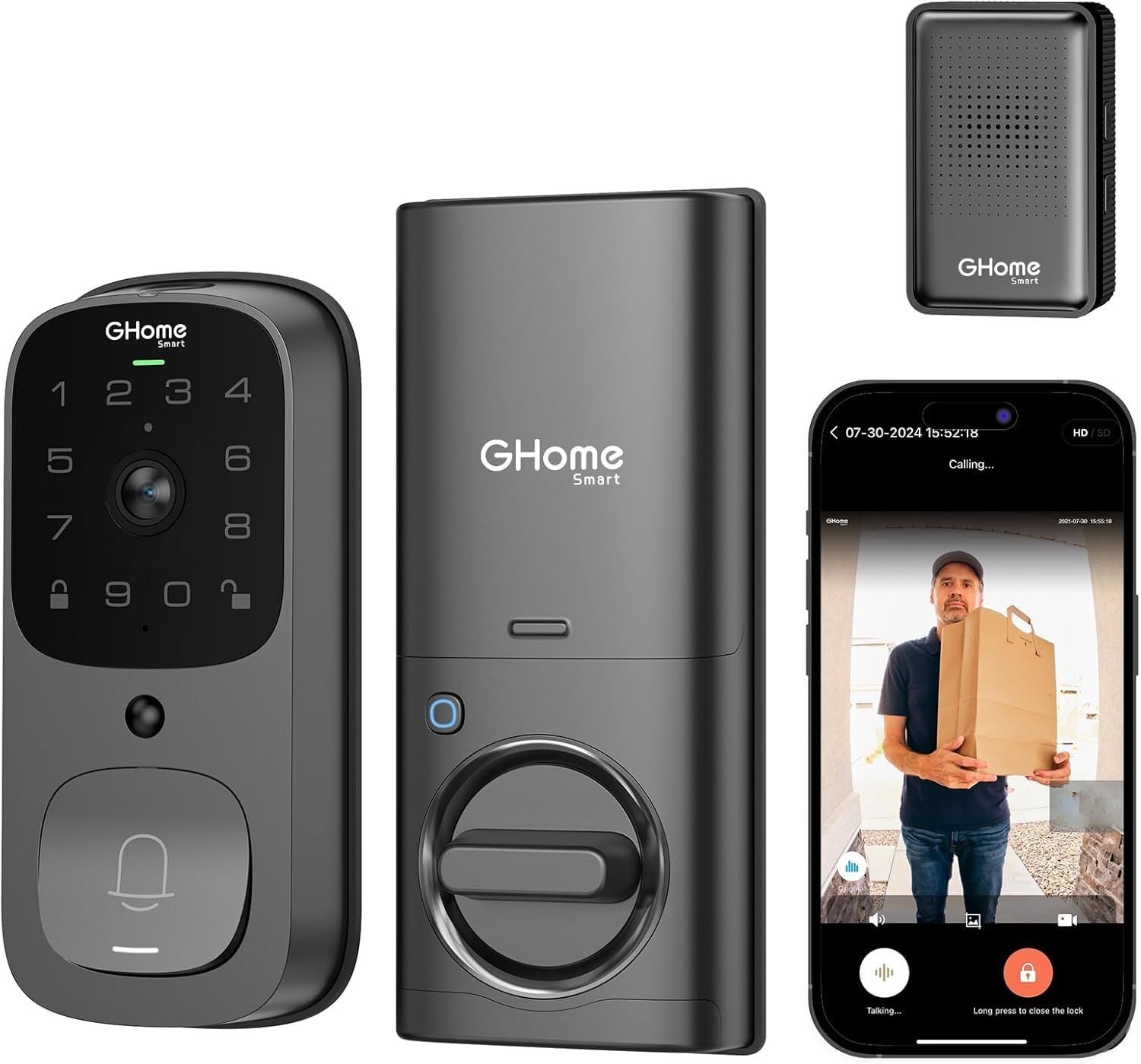 GHome Smart 3 in 1 Door Lock with Fingerprint, WiFi, Keyless Entry Deadbolt, 2K HD Camera