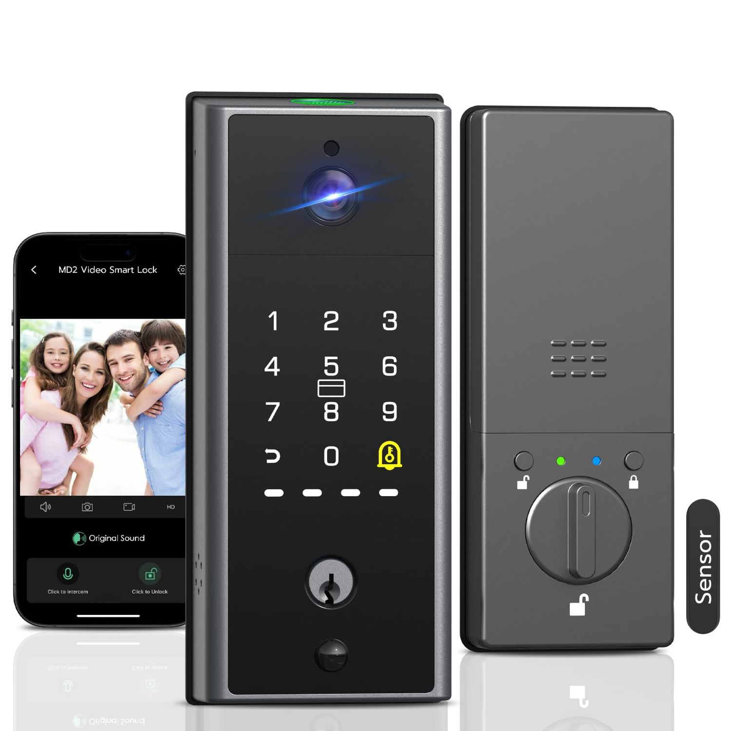 WiFi Door Lock with Camera- Video Doorbell, Deadbolt Smart with RFID Fingerprint Keypad Code, Electronic Digital Biometric Keyless Entry Smart