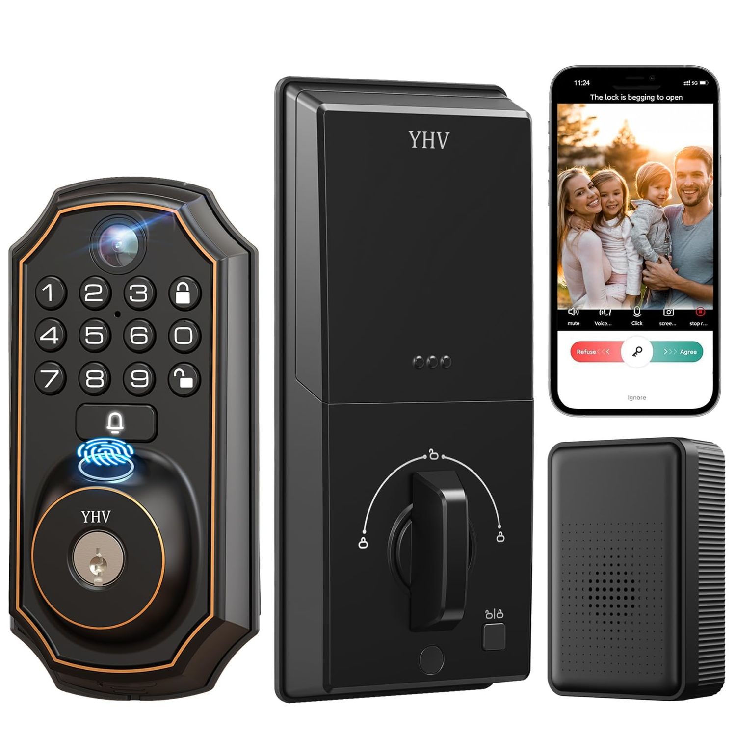Keyless Entry Door Lock with Camera Fingerprint Smart with App Remote Control, Wi-Fi Connected Electronic Keypad Code Deadbolt Auto Unloc