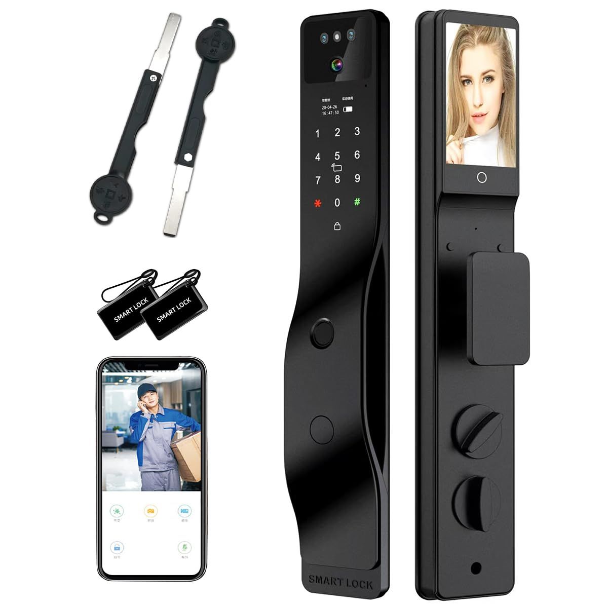Sophies Smart Door Lock with Camera, Wi-Fi Locks Fully Automatic 3D Face Recognition Biometrics Fingerprint Tuya Remote Contr