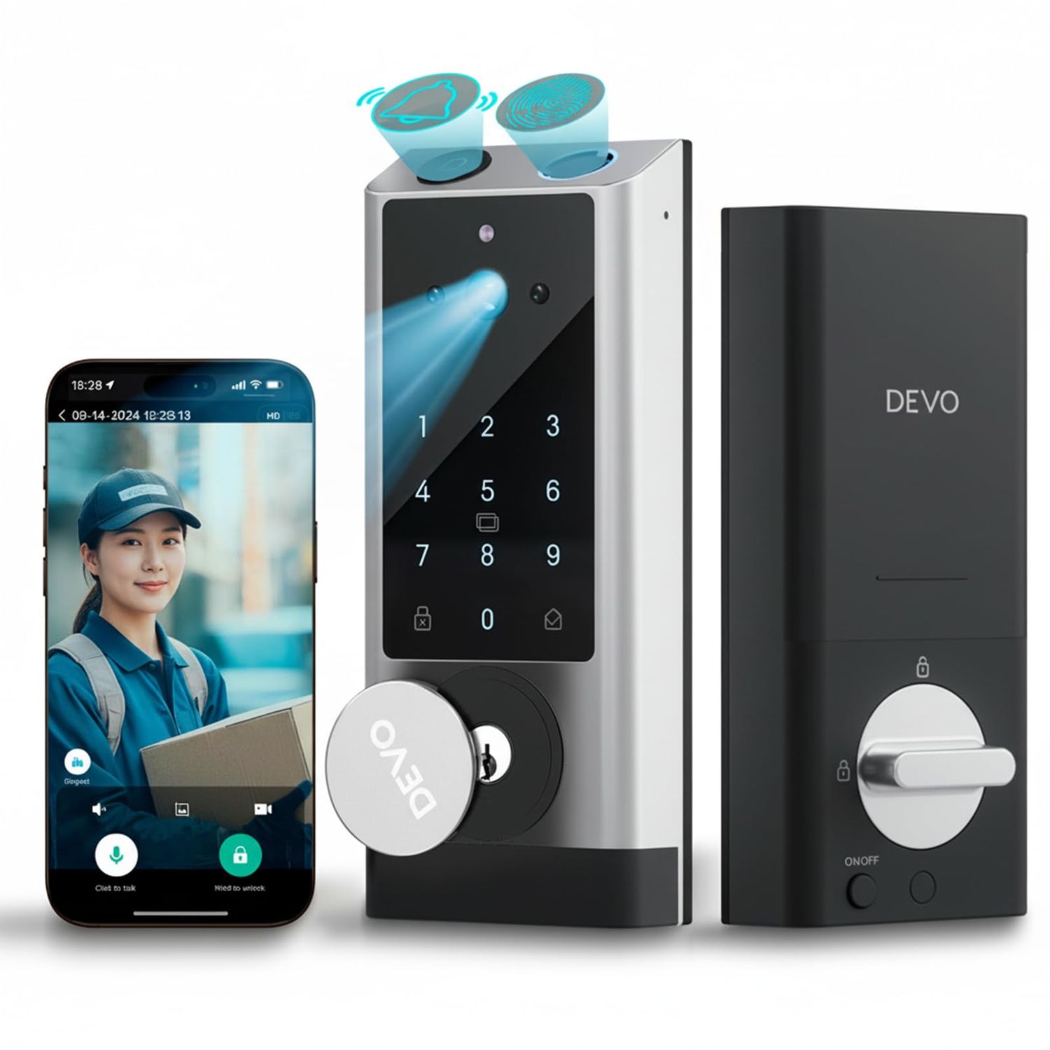 Devo G1 Video Smart Lock with Camera &amp; Doorbell, 6-in-1 Fingerprint Keyless Entry Door for Front Door, App Remote, Auto Locks