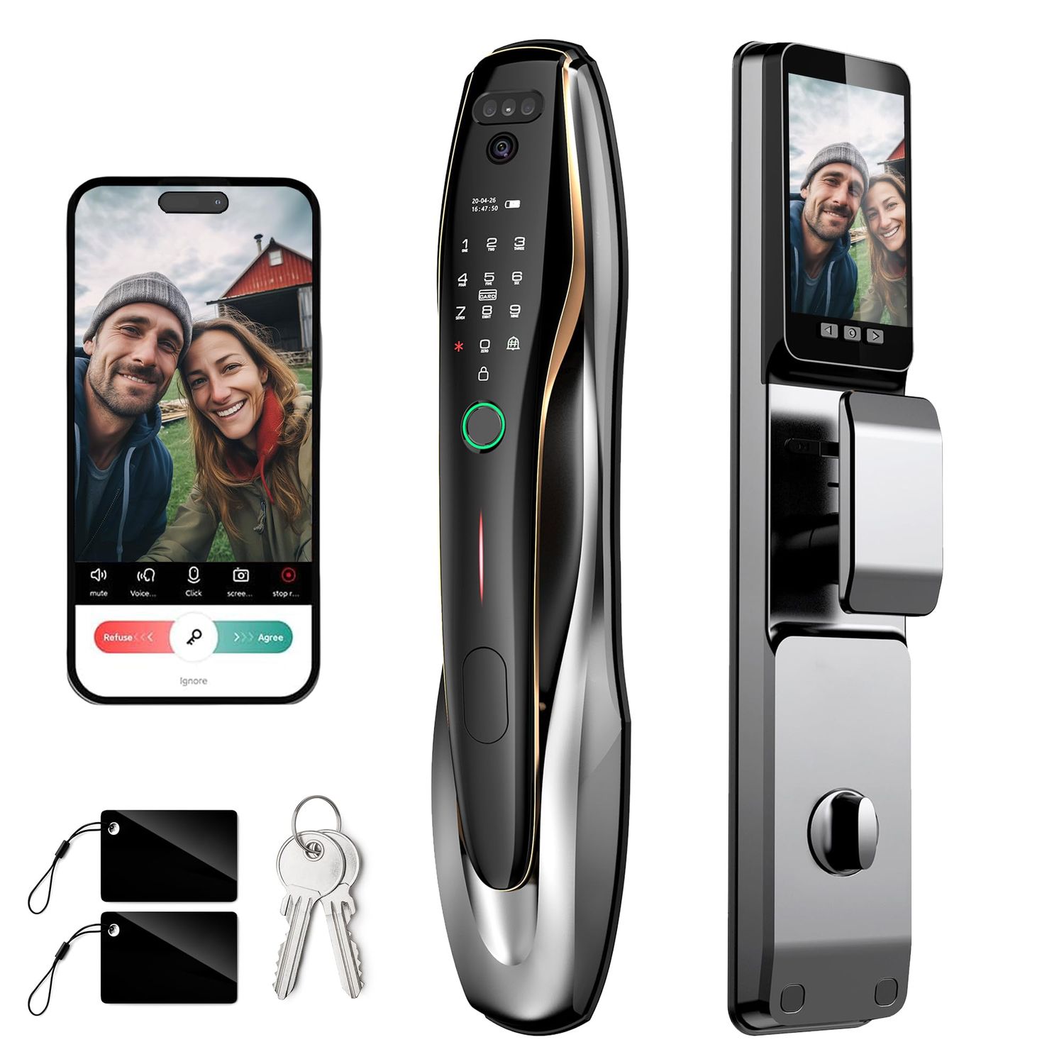 Smart Lock with Camera, 3D Face Recognition Door Lock, 7-in-1 Keyless Entry Deadbolt with Video Doorbell, Built-in Wi-Fi