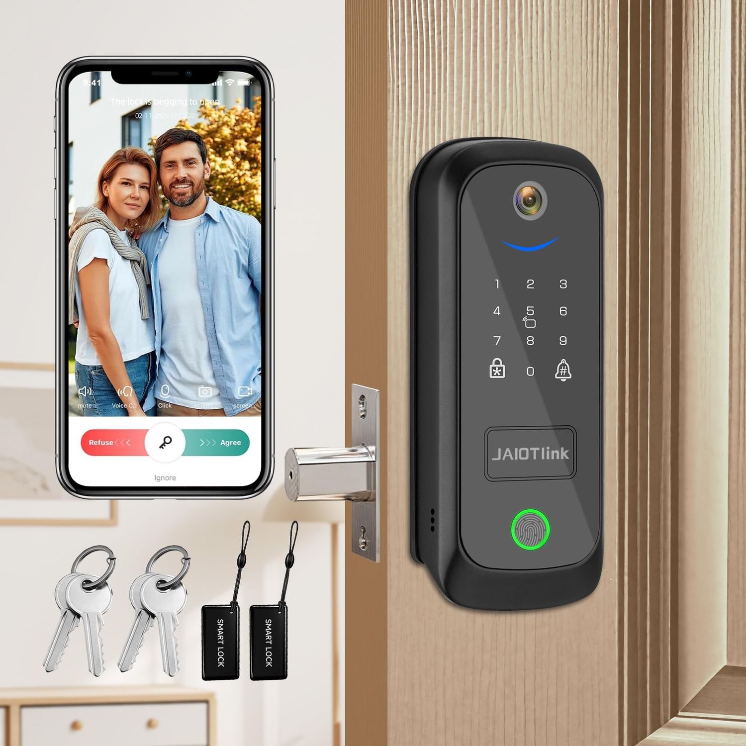 5 in 1 Smart Lock for Front Door, Keyless Entry Deadbolt with Camera &amp; Doorbell, WiFi Secure Electronic for Home, Fingerprint