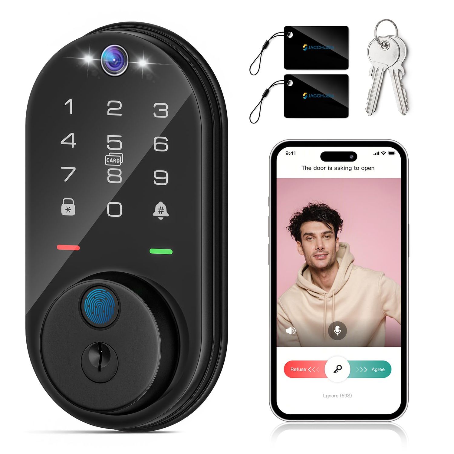 Smart Lock with Camera, Fingerprint Keyless Entry Deadbolt Lock, Built-in WiFi, Video Doorbell