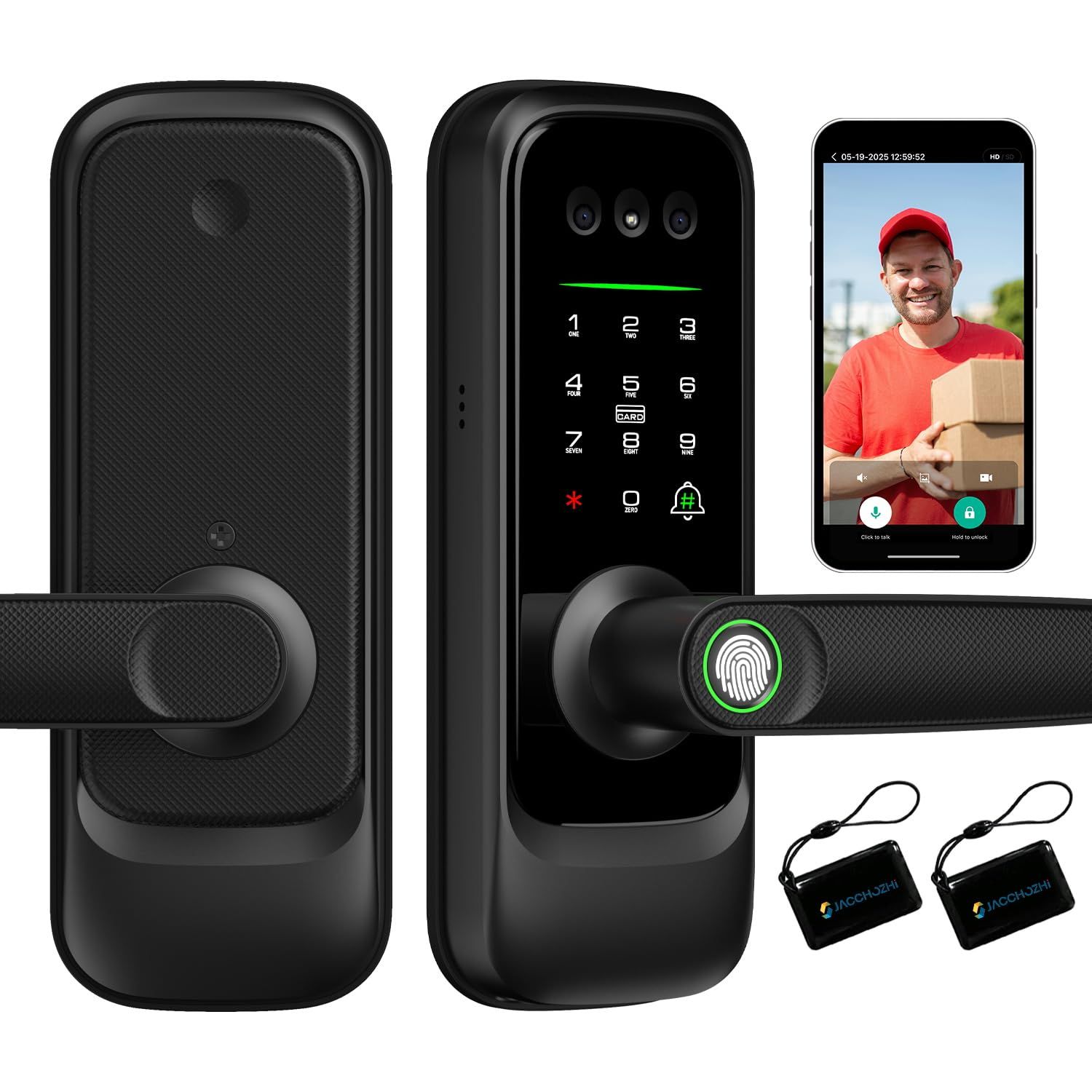 Smart Lock with Face Recognition, 3-in-1 Camera+ Doorbell+ Keyless Entry Door Handle, Palm Vein, Fingerprint