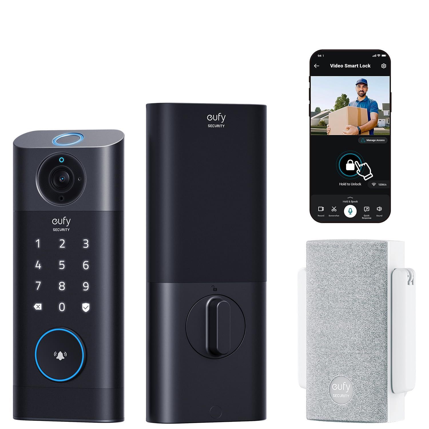 eufy Security Video Smart Lock S, 3-in-1 Camera+Doorbell+Fingerprint Keyless Entry Door Lock, Wi-Fi Deadbolt for Front Door, App Remote Co