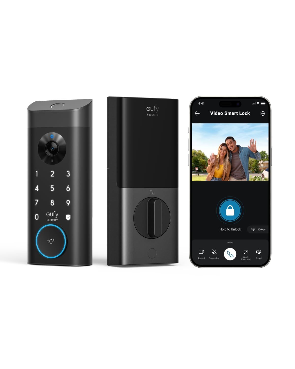 eufy Security Video Smart Lock E, 3-in-1 Camera+Doorbell+Fingerprint Keyless Entry Door Lock, Built-in Wi-Fi Deadbolt for Front Door, Auto