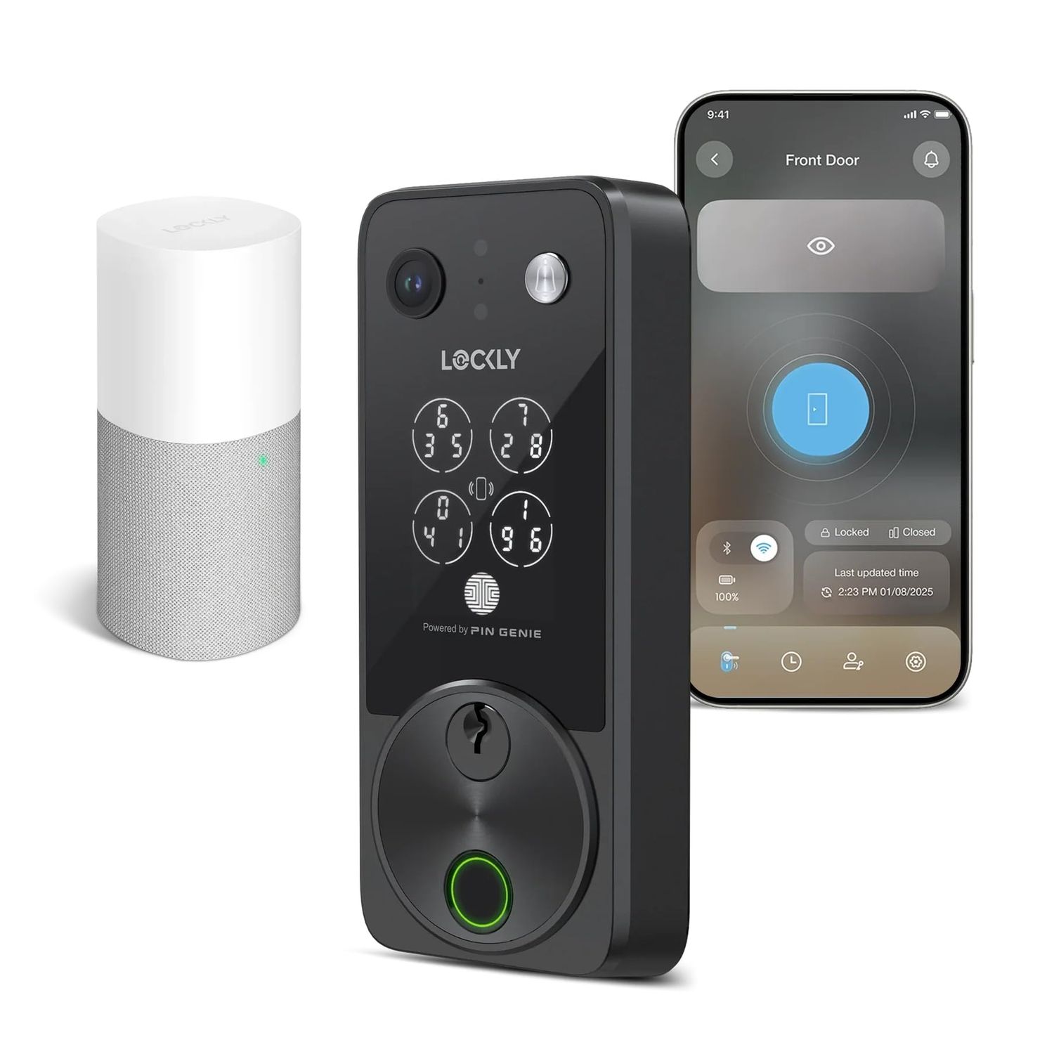 Lockly Vision Zeno Smart Lock with Video Doorbell Camera, Fingerprint Keyless Entry with Apple Home Key, Wi-Fi Deadbolt for Front Door, PIN Genie K