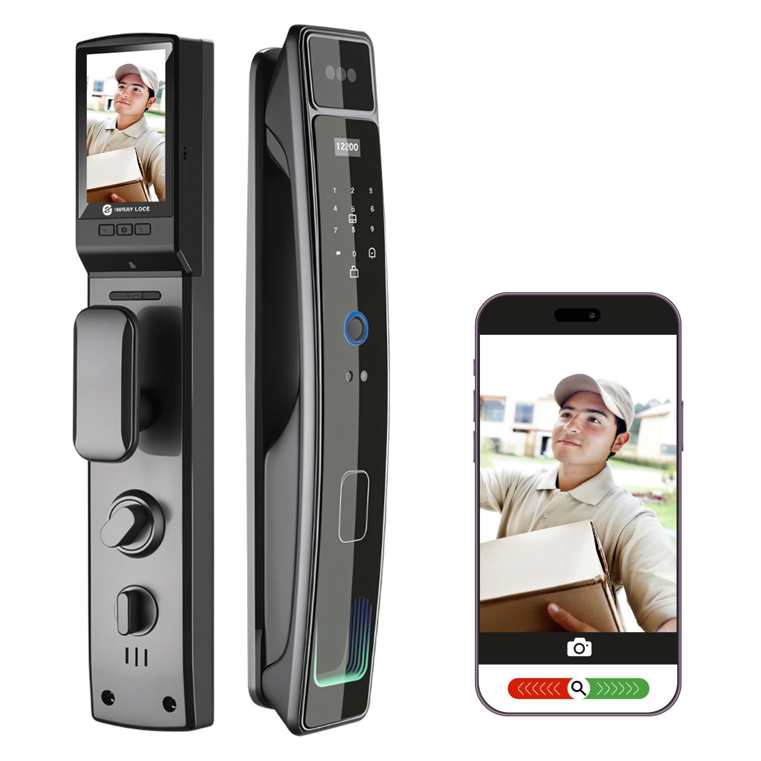 3D Face Recognition Smart Door Lock with HD Camera – Keyless Entry via ID, Fingerprint, Passcode, IC Card &amp; Key | Video Doorbell Usmart Go A