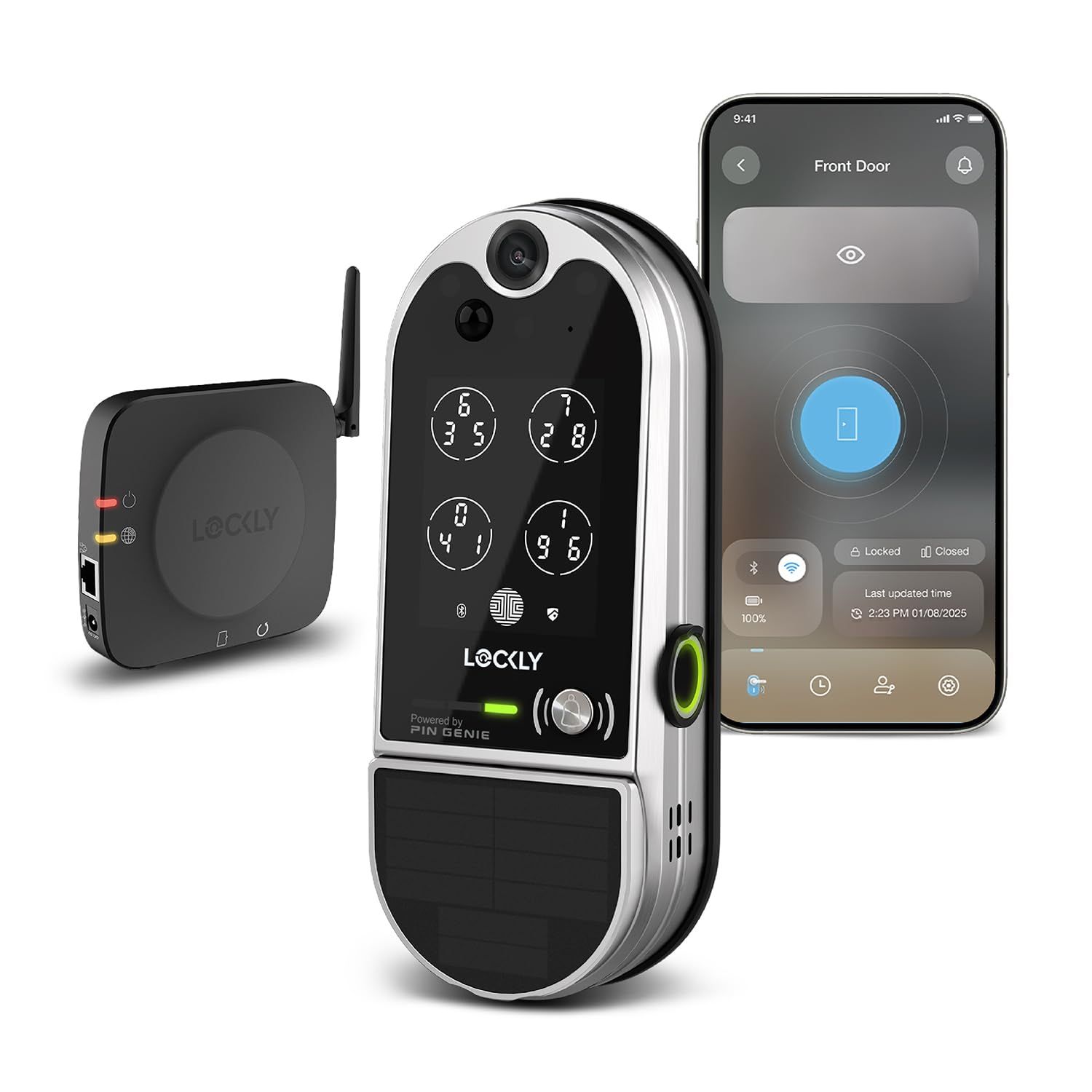 Lockly Vision Elite Video Smart Lock with Camera, Wi-Fi Deadbolt for Front Door, PIN Genie® Keypad, Fingerprint Door