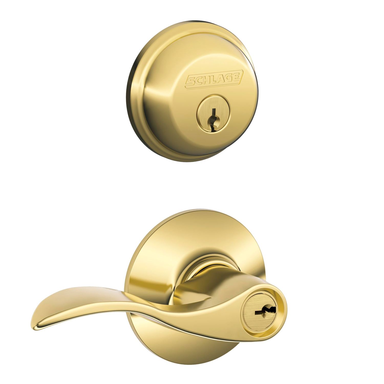 Schlage FB50 V Acc Single Cylinder Deadbolt and Keyed Entry Accent Lever, Bright Brass