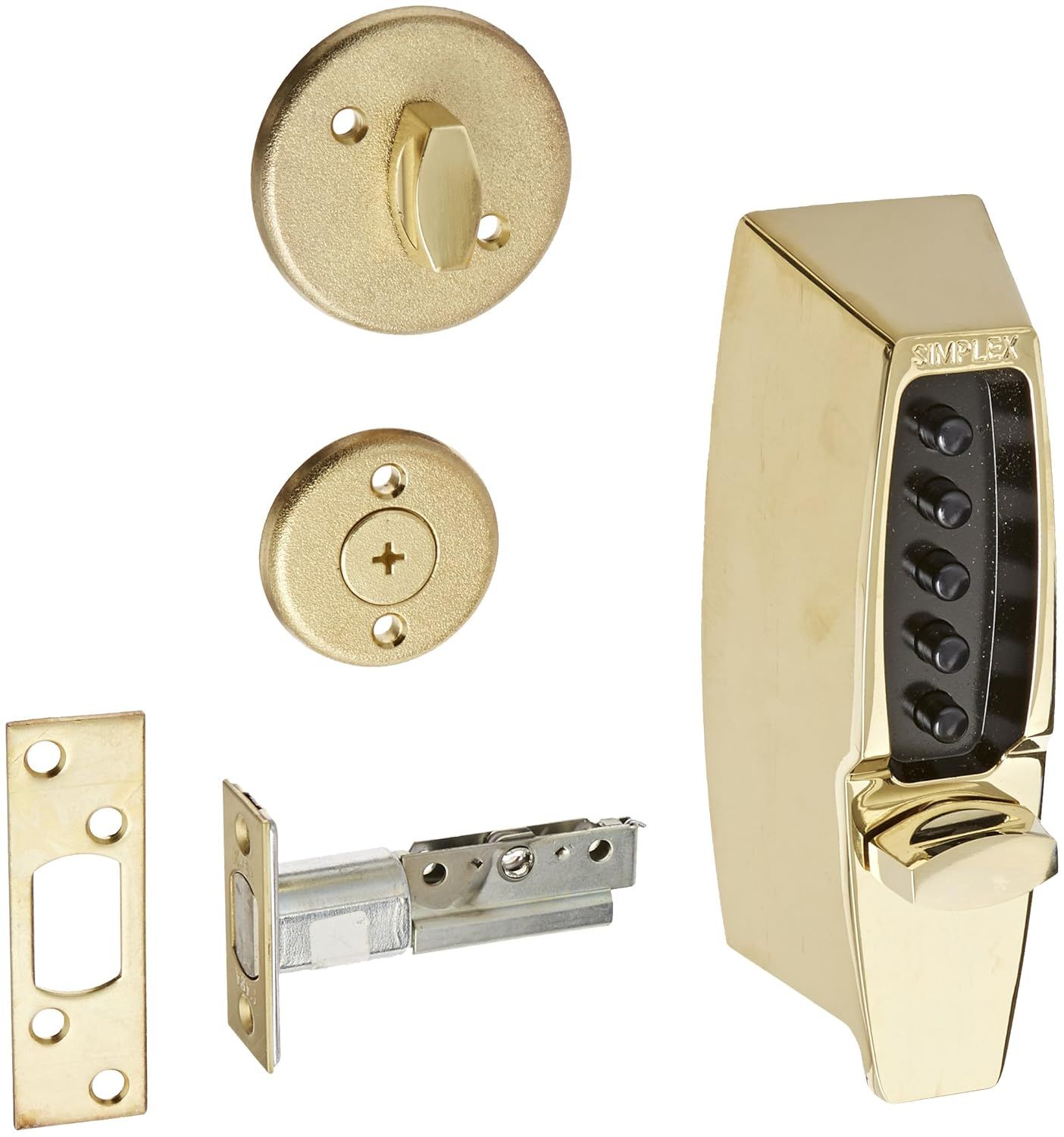 Simplex Kaba Series Metal Mechanical Pushbutton Auxiliary Lock with Thumbturn, 25mm Tubular Deadbolt, Flat Front Face Plate, 60mm Backset