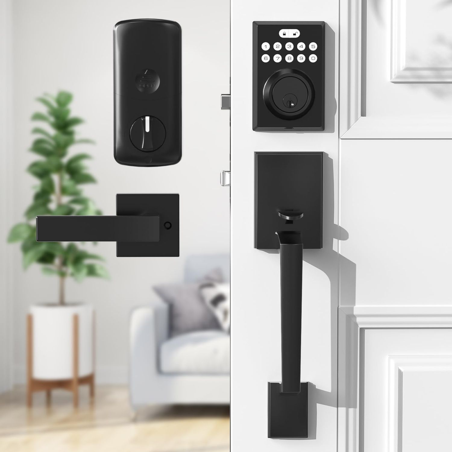 Keyless Entry Door Lock Deadbolt with Handle Set for Front Door, Keypad with Handle, Loor Set,