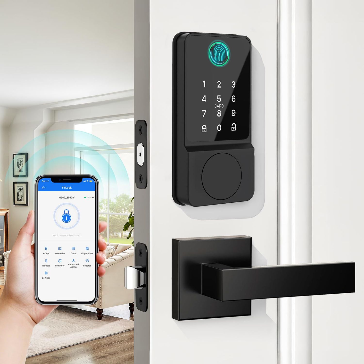 Smart Door Lock Set Keyless Entry Fingerprint Touchscreen Keypad APP IC Card Key Type-C Charging Unlocking with 2 Handles 6 in 1 Electric Biometric