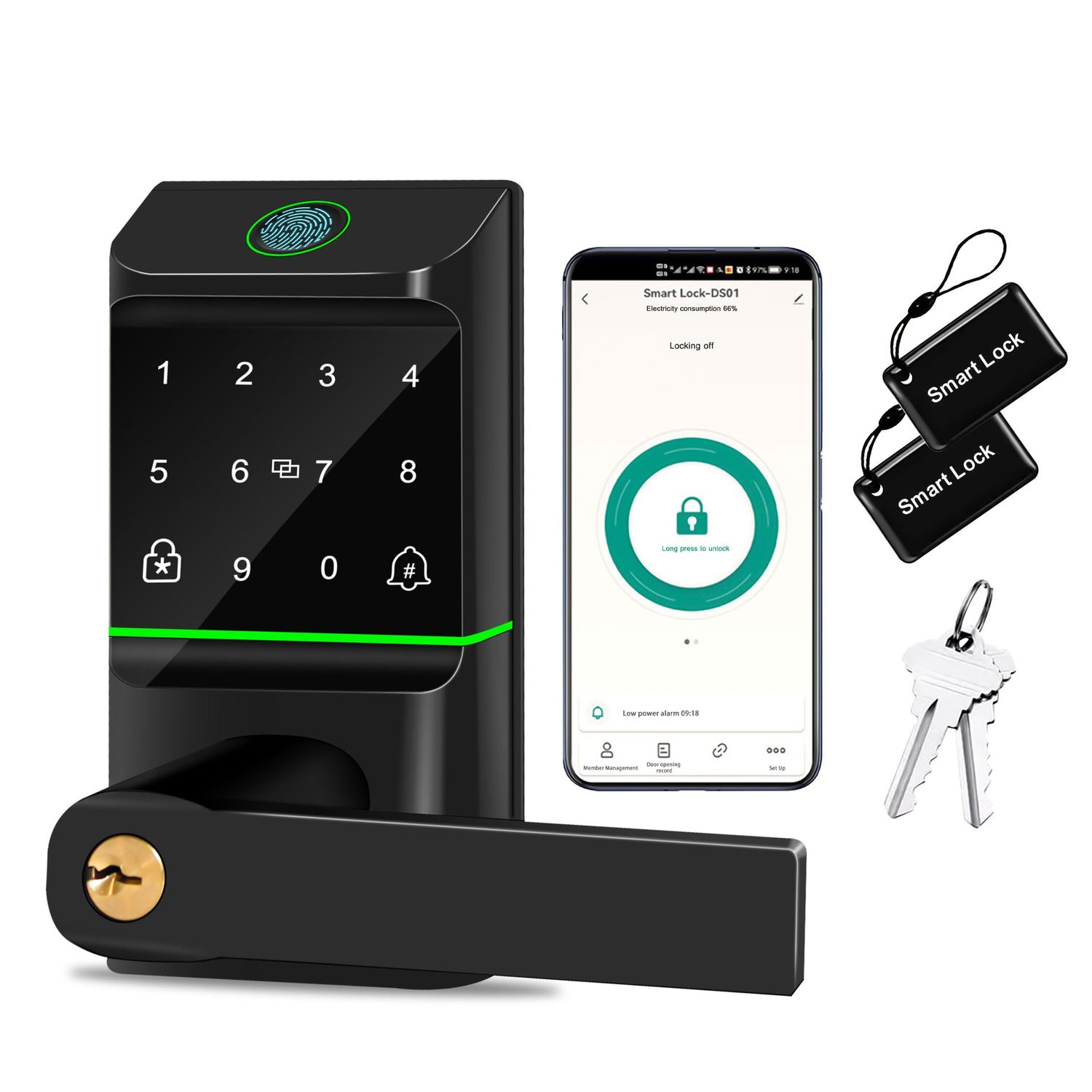 Keyless Entry Auto Door Lock, Smart Deadbolt Lock with Knob, Biometric Fingerprint, Passcode