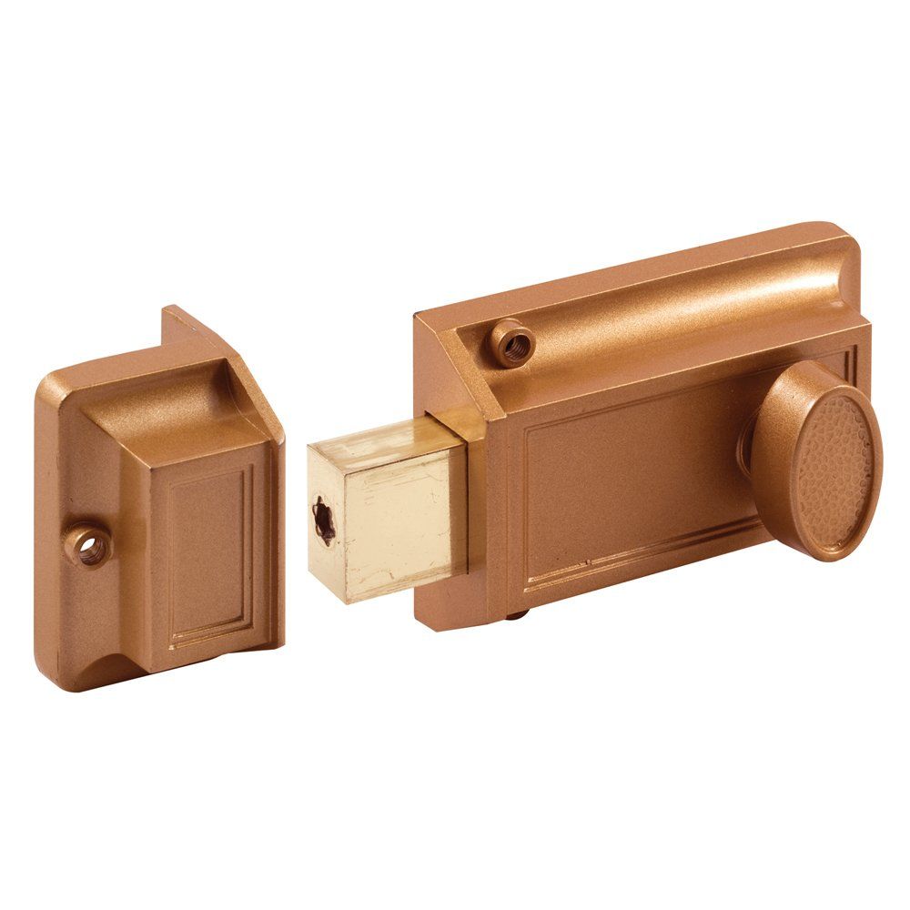 Prime-Line U Single Cylinder Rim Deadlatch, Diecast, Brass, Night Lock