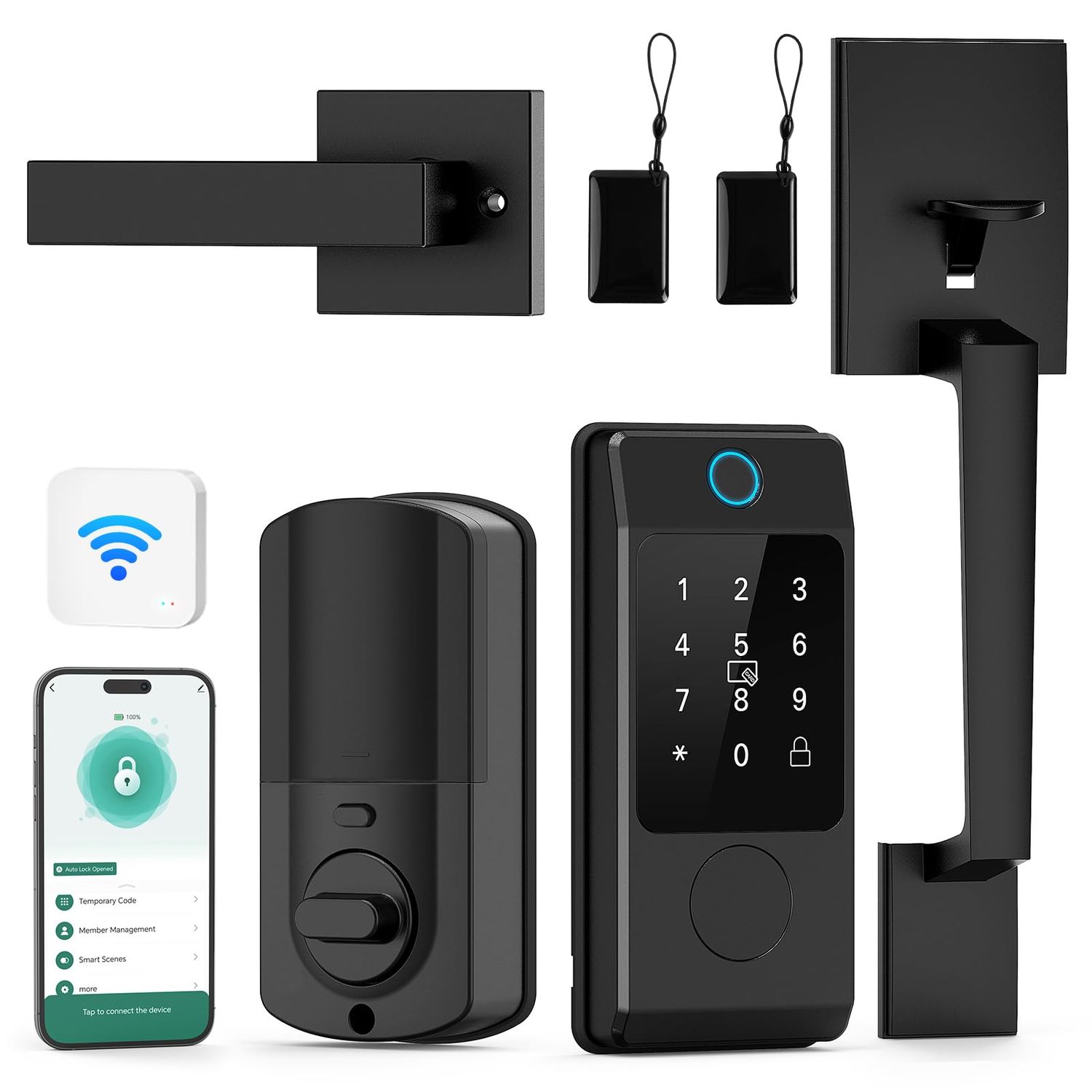 WiFi Smart Locks for Front Door with Handle Sets, Keyless Entry Lock Fingerprint Deadbolt, Electronic Digital Touchscreen keypad, App Control