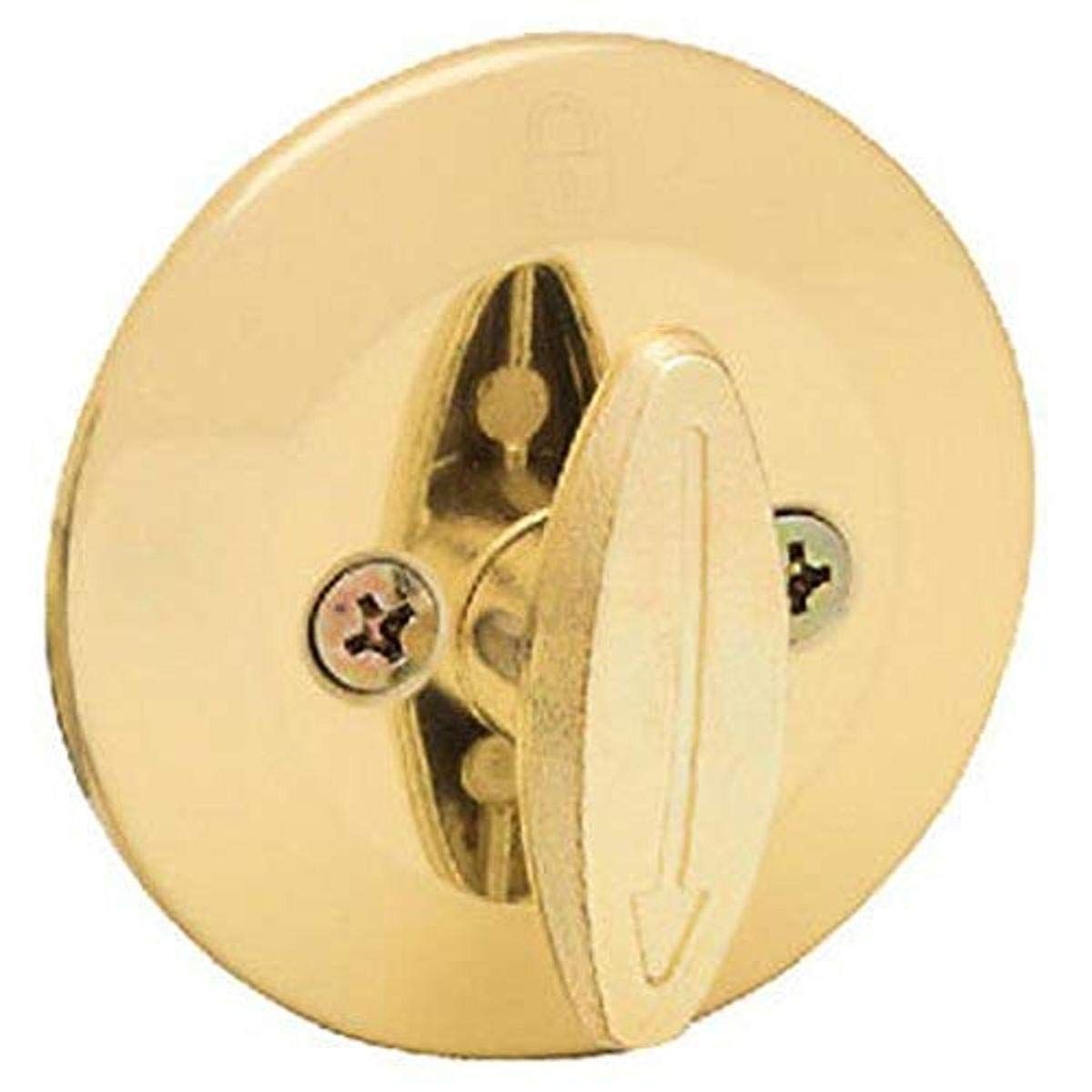 Kwikset Deadbolt Unkeyed Lock, Polished Brass Round Interior Turn Piece for Front Entry Door, with Latch and Adapter, No Exterior Asse