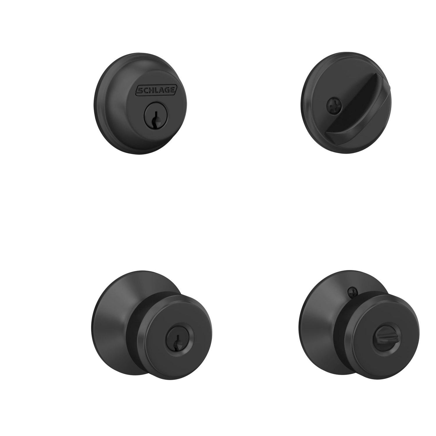 Schlage FB50N G BWE Single Cylinder Deadbolt and Keyed Entry Bowery Knob, Matte Black