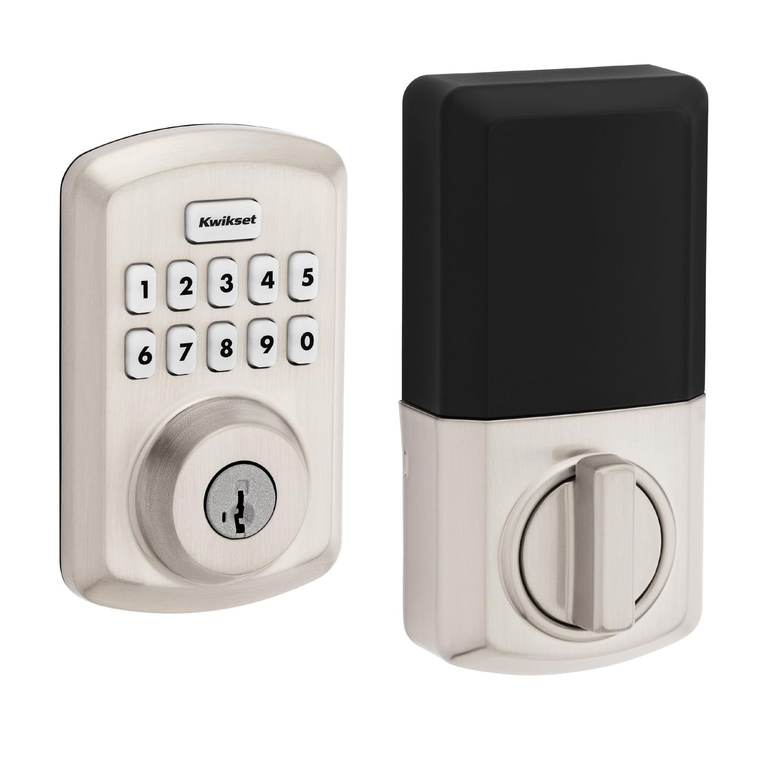 Kwikset Powerbolt -Button Keypad Satin Nickel Transitional Electronic Deadbolt Door Lock, Featuring Convenient Keyless Entry, Customizable Us