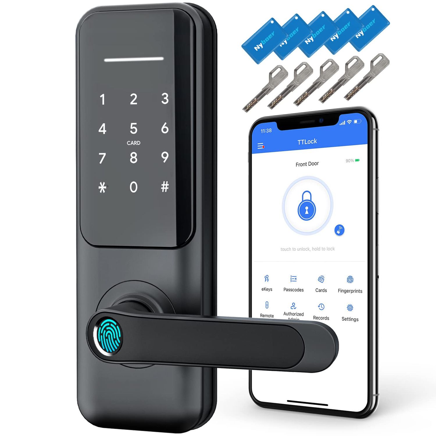 Fingerprint Smart Door Lock with Handle: Keyless Entry Keypad for Front Door, Nyboer Electronic Digital Lock, Lockset Replacement for Exterior