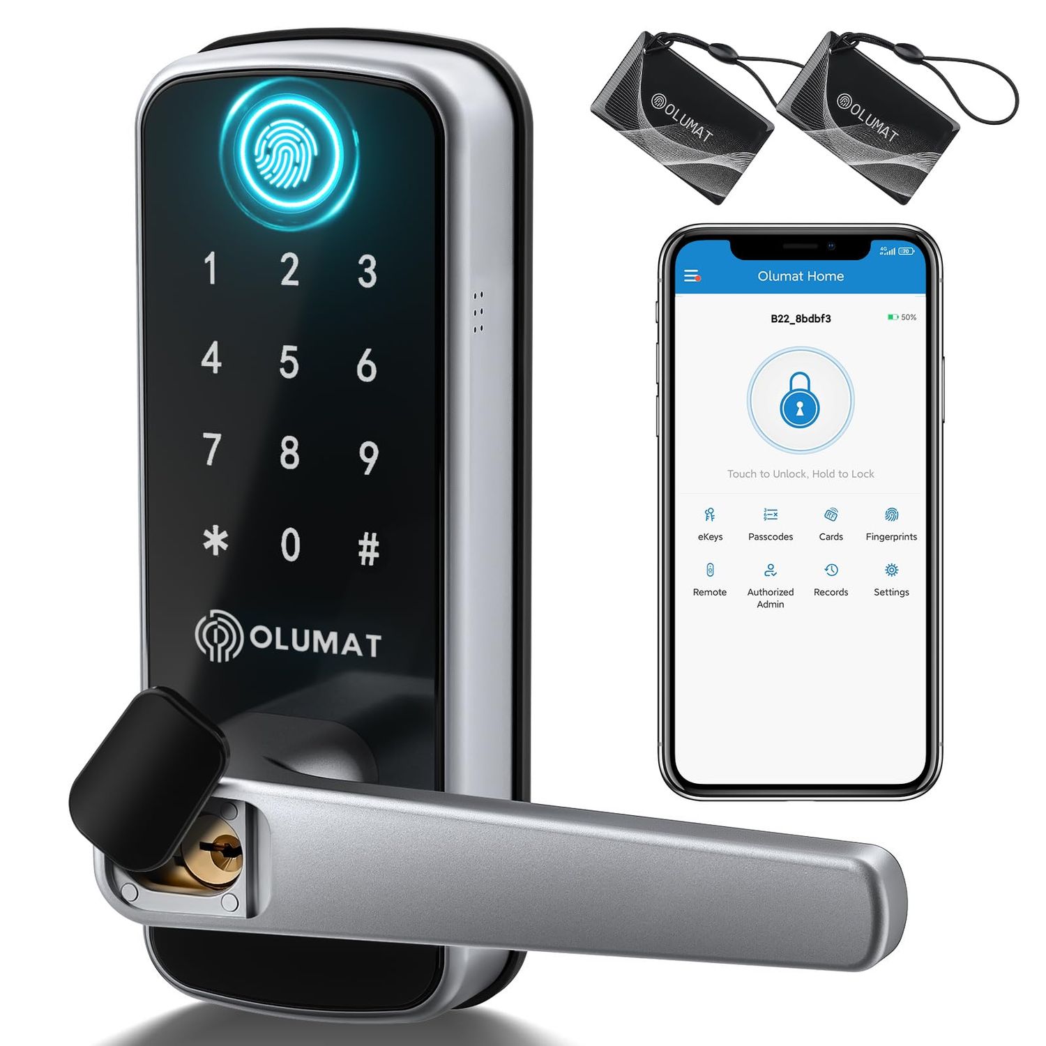 Smart Door Lock, OLUMAT Keyless Entry Lock Fingerprint with Keypad Digital with Handle for Home, Rental, Garage