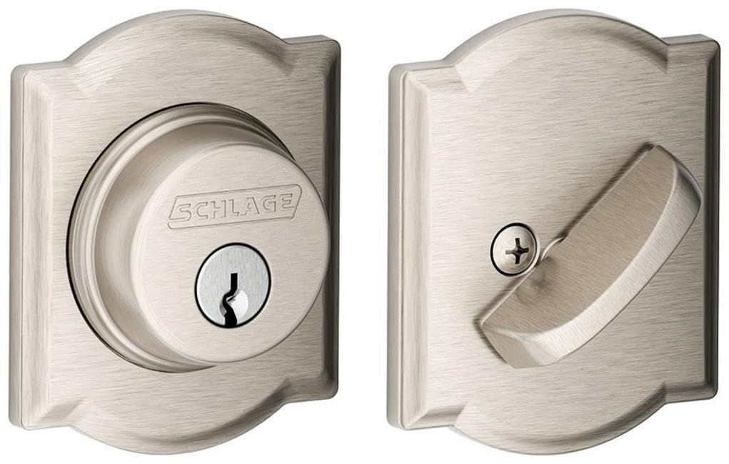 Schlage B60 N CAM Deadbolt with Camelot Trim, Keyed 1 Side, Highest Residential Security, Satin Nickel