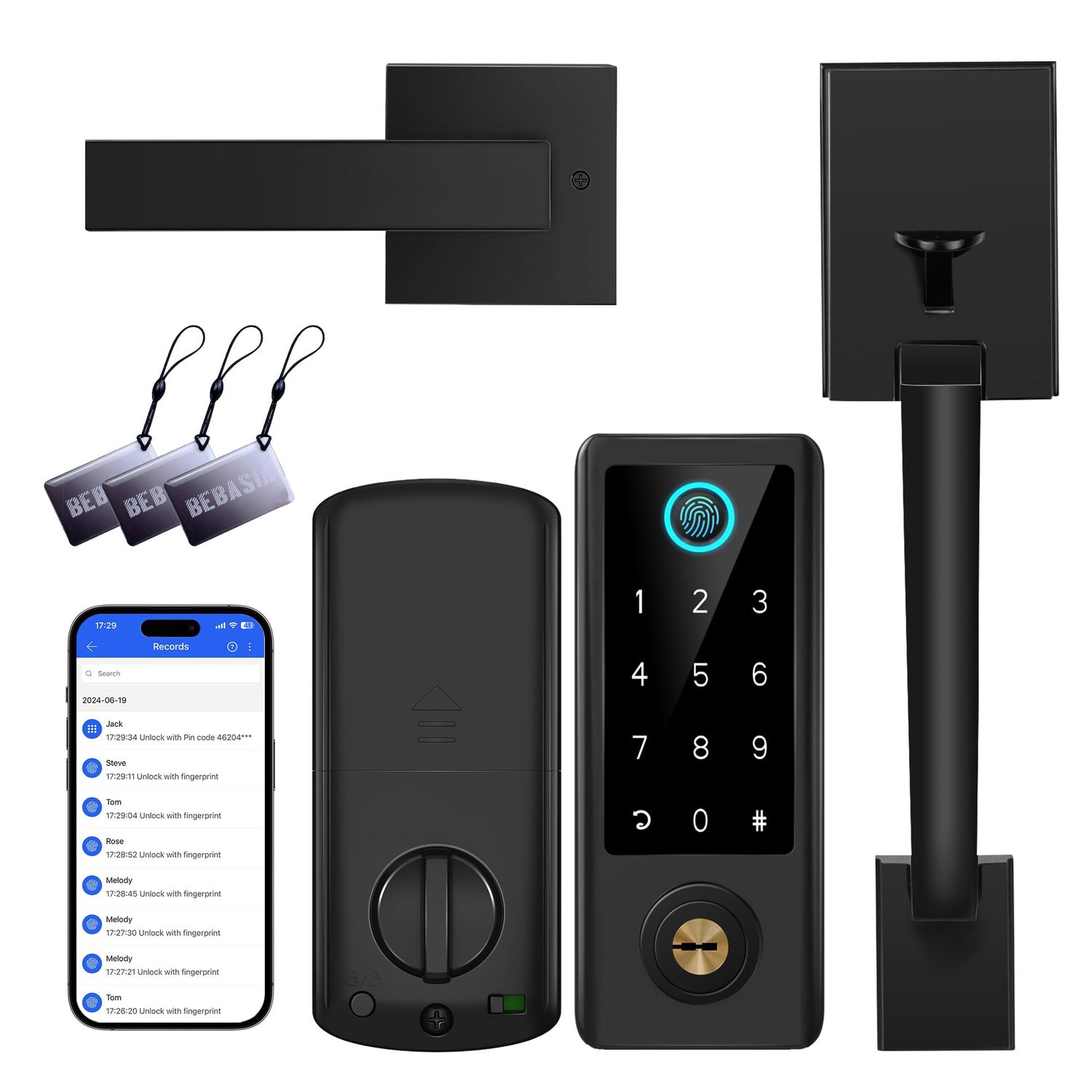 Fingerprint Door Lock with Handle Sets, BEBASIA Keyless Entry Lock, Bluetooth Front Set, Smart Deadbolt