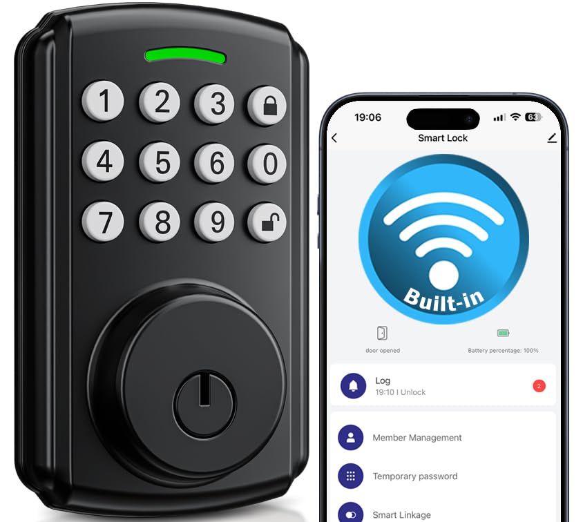 Keyless Entry Door Lock, Bulit-in Wi-Fi, App Remote Control, Real-time Alerts
