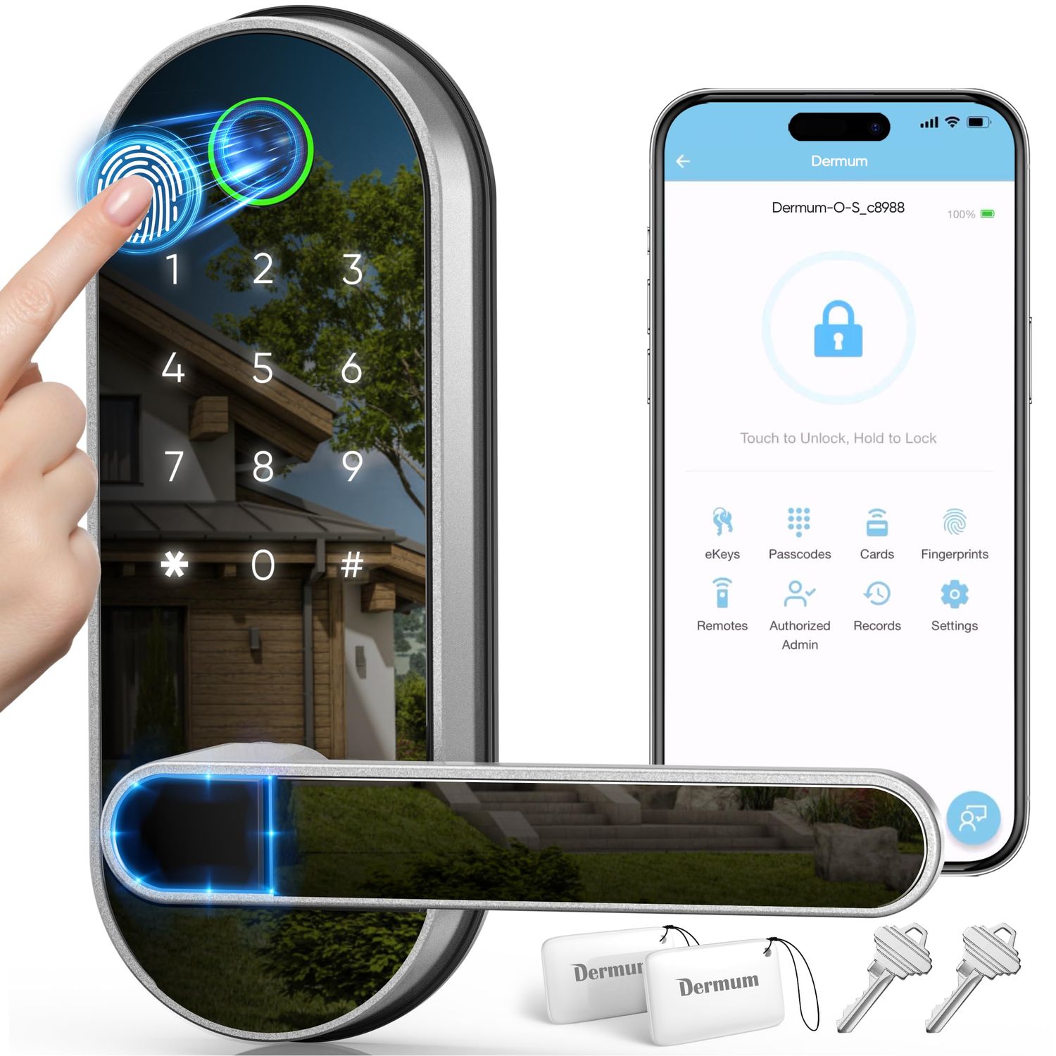 Keyless Entry Fingerprint Digital Smart Lock with Handle &amp; Keypad: Electronic/Electric with Code, App Control Biometric Deadbolt Door Knob for