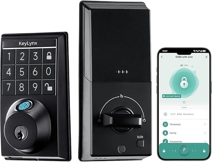 Keylynx 4-in-1 Smart Door Lock with APP Control, Fingerprint Locks with Keypad Deadbolt, Keyless Entry with Auto-Locking, 16-Month B