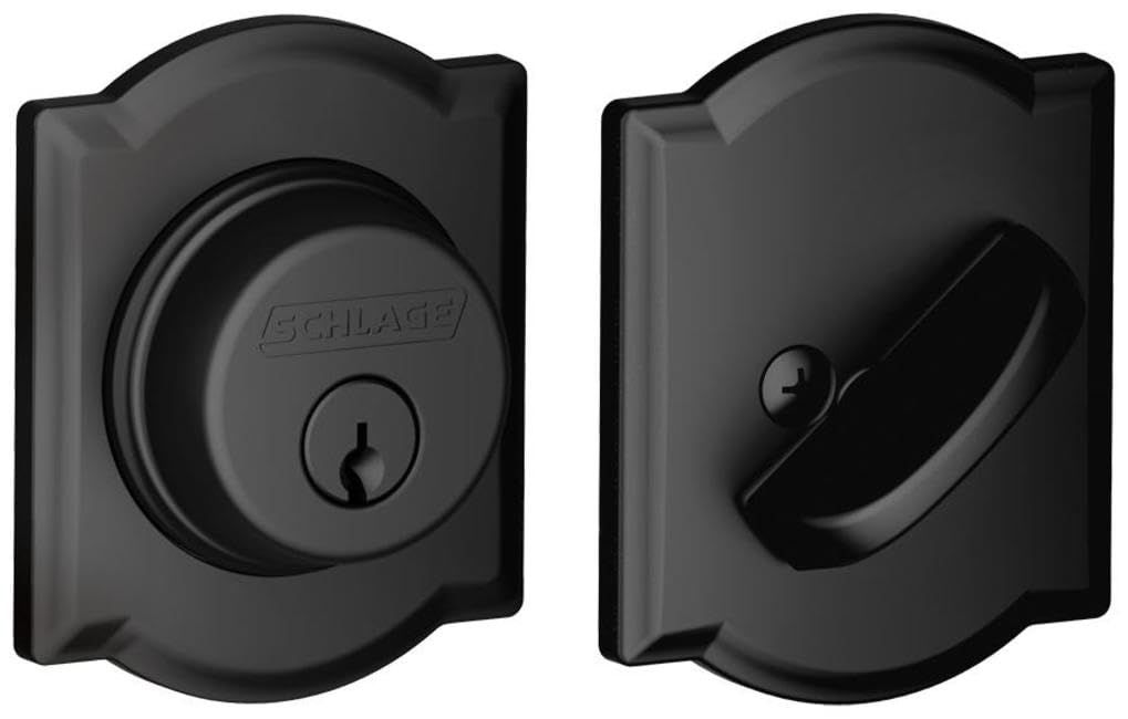 SCHLAGE Lock Company B60CAM Series Deadbolt Camelot Rose Single Cylinder Deadbolt, Matte Black