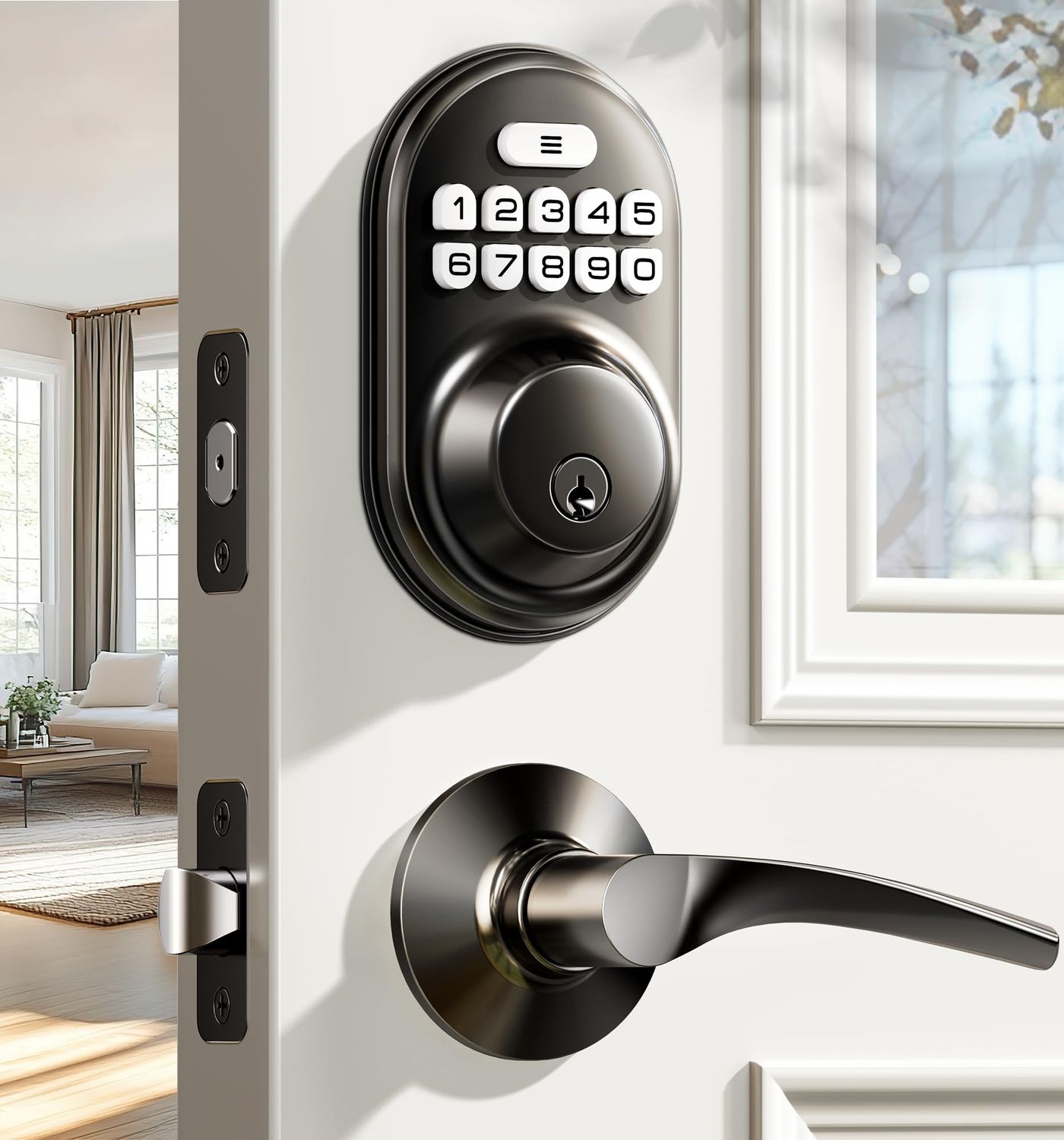 Veise Keyless Entry Door Lock with 2 Lever Handles - Electronic Keypad Deadbolt, Auto Lock, Back Lit &amp; Easy Installation Design, Front Handle
